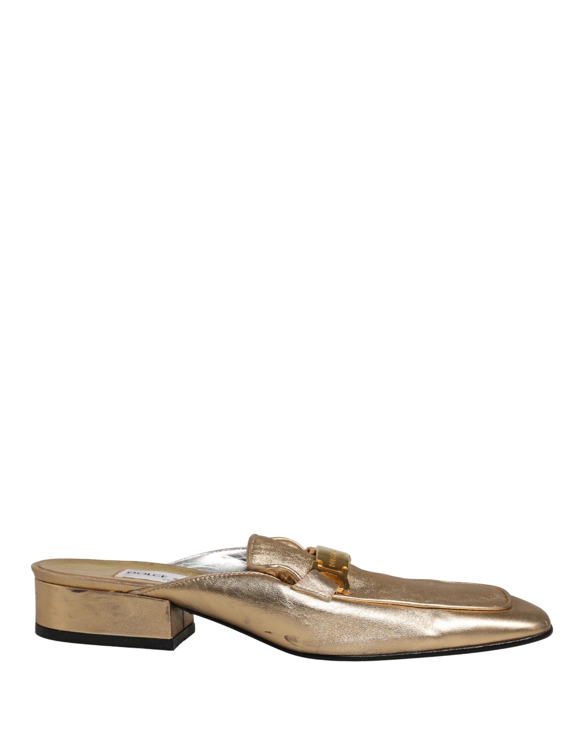 Dolce & Gabbana Gold Leather Flats Slides Mule Loafers Women's Shoes (Pre-Owned)