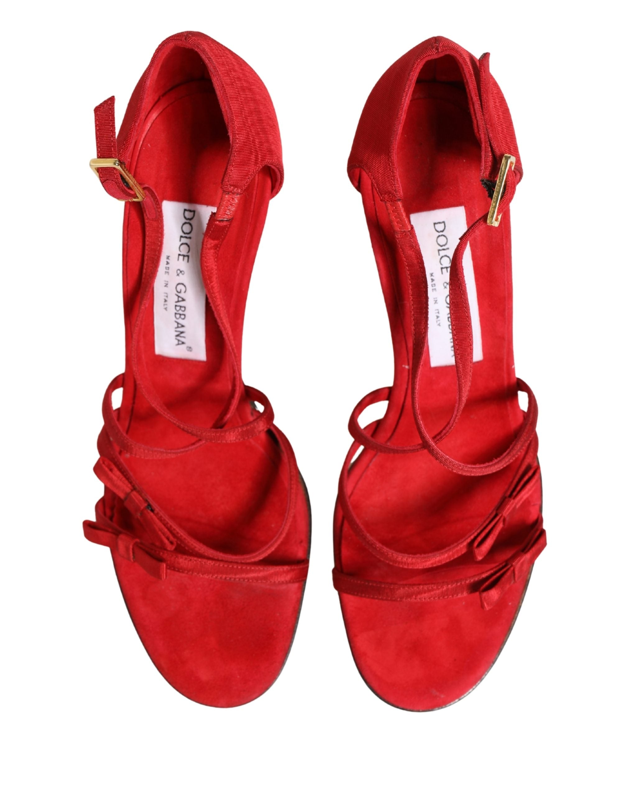 Dolce & Gabbana Red Calf Suede Strappy Heels Sandals Women's Shoes (Pre-Owned)