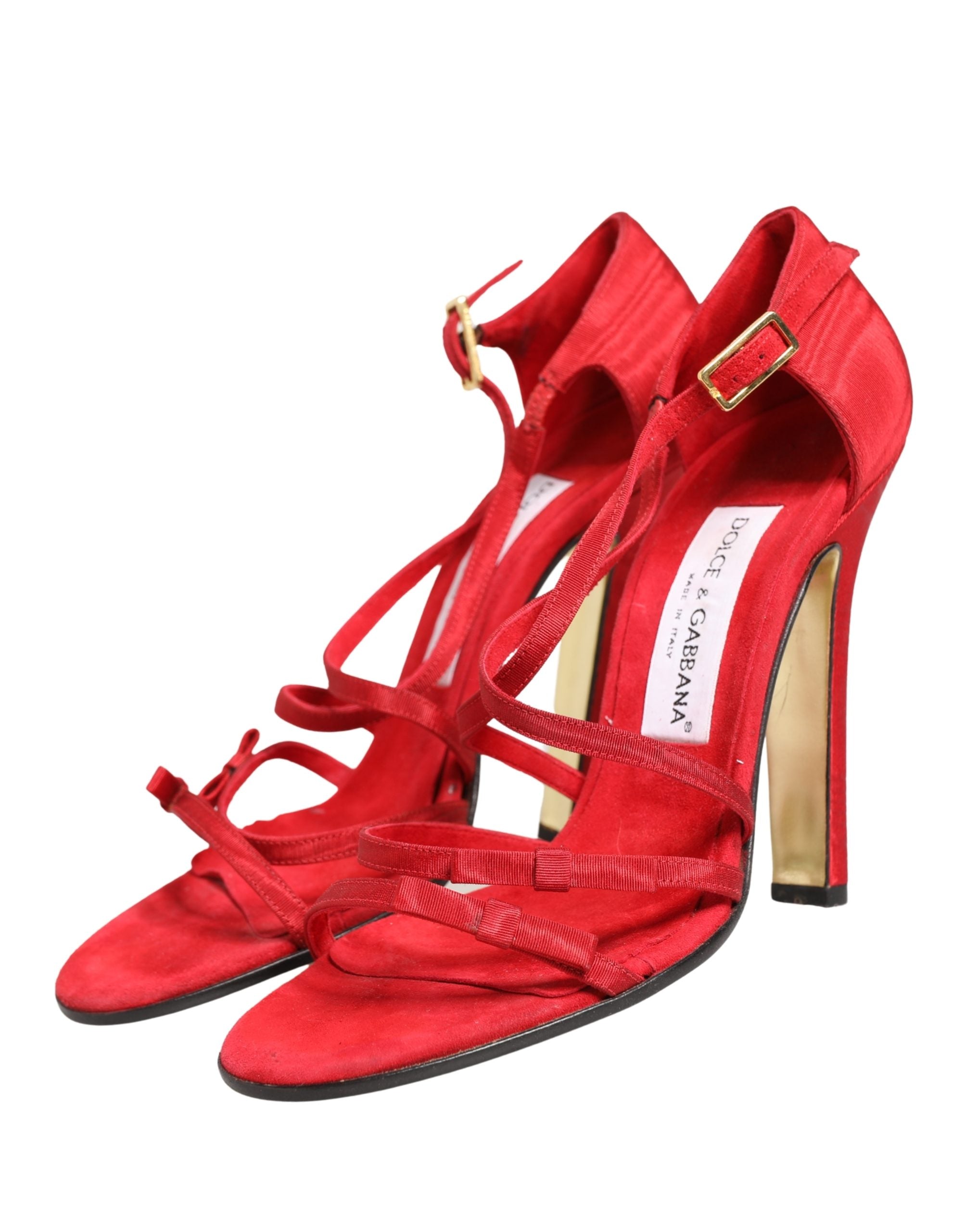 Dolce & Gabbana Red Calf Suede Strappy Heels Sandals Women's Shoes (Pre-Owned)