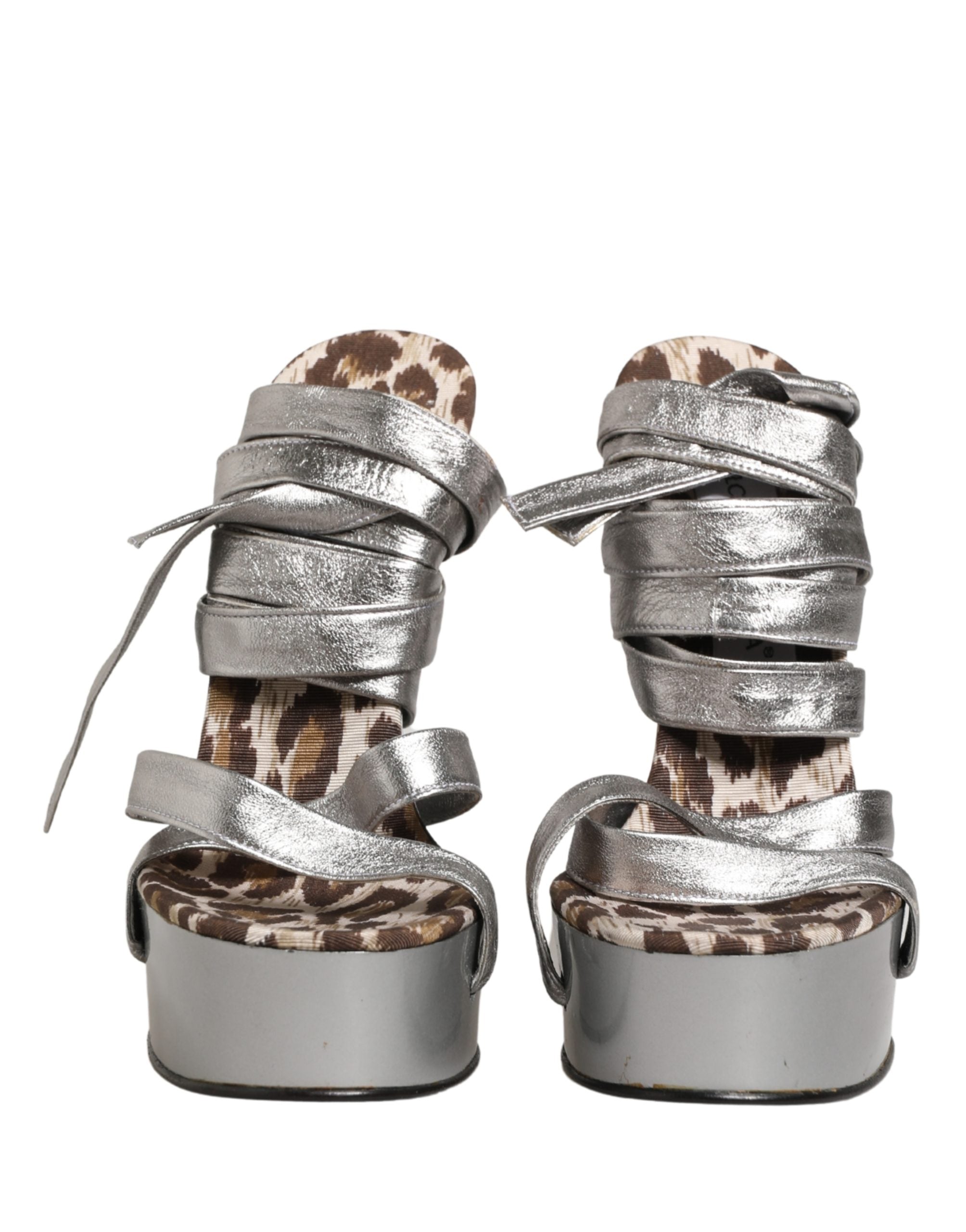 Dolce & Gabbana Silver Leather Platform Wedge Sandals Women's Shoes (Pre-Owned)