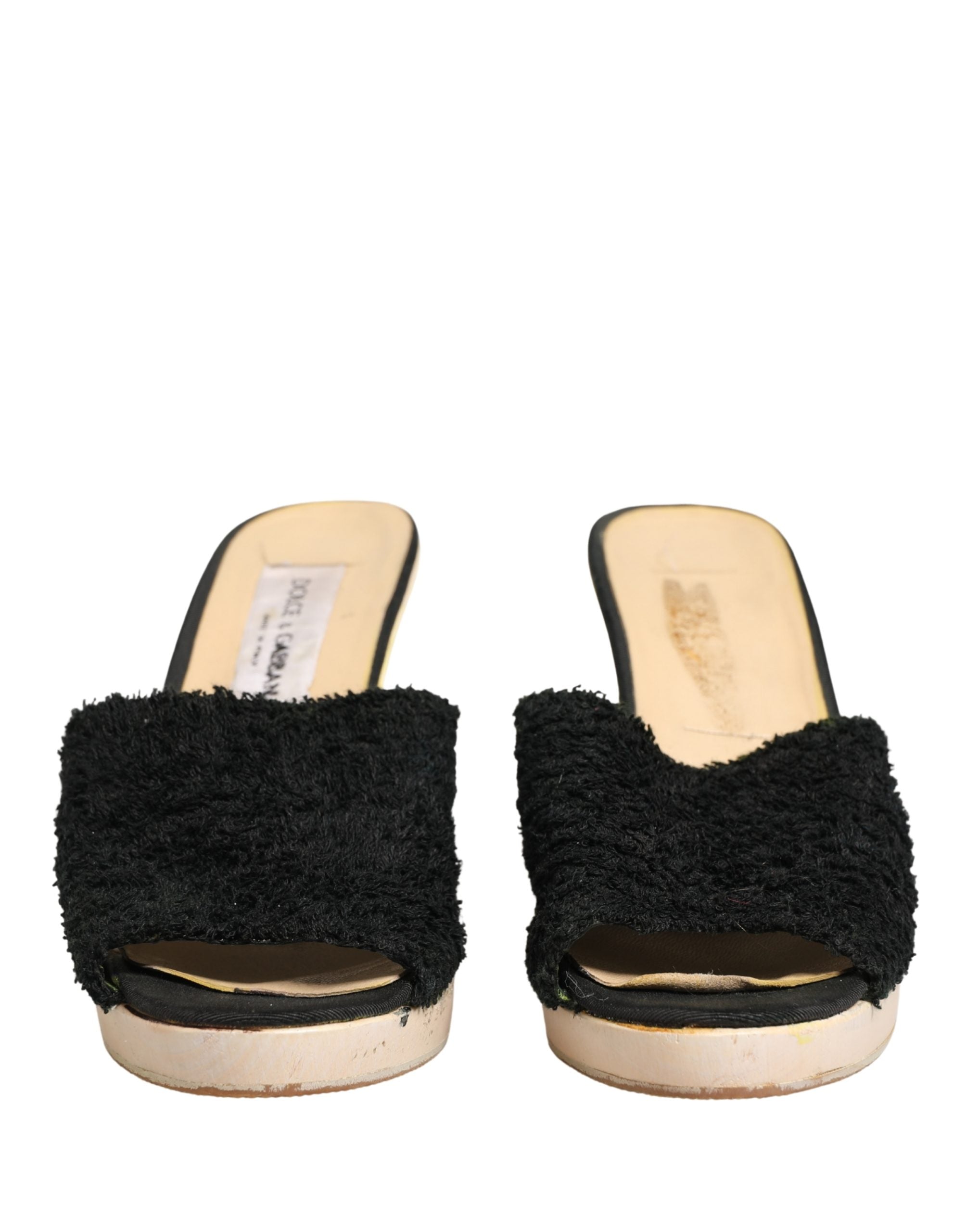 Dolce & Gabbana Black Fabric Fur Mule Wood Platform Heel Women's Shoes (Pre-Owned)