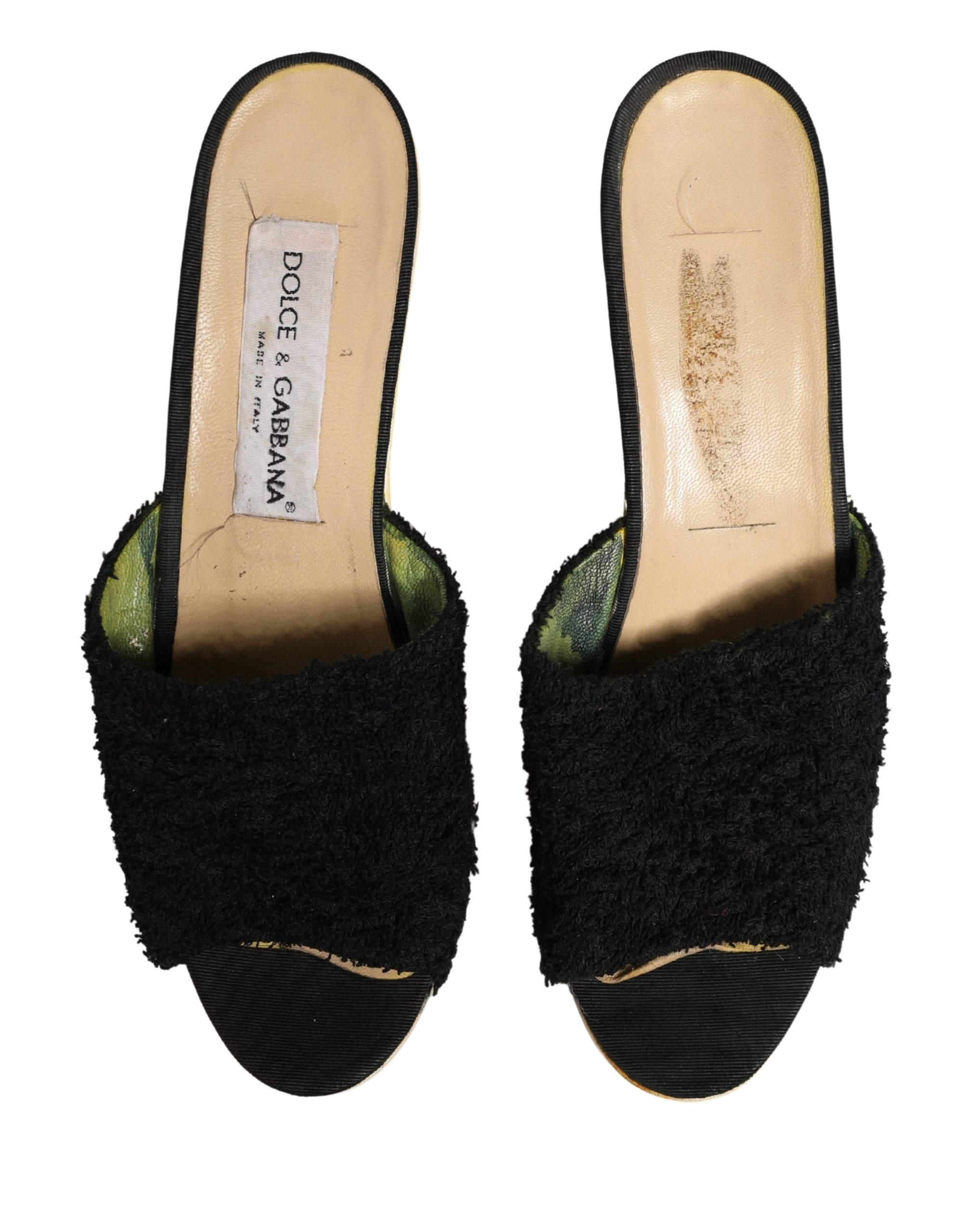 Dolce & Gabbana Black Fabric Fur Mule Wood Platform Heel Women's Shoes (Pre-Owned)