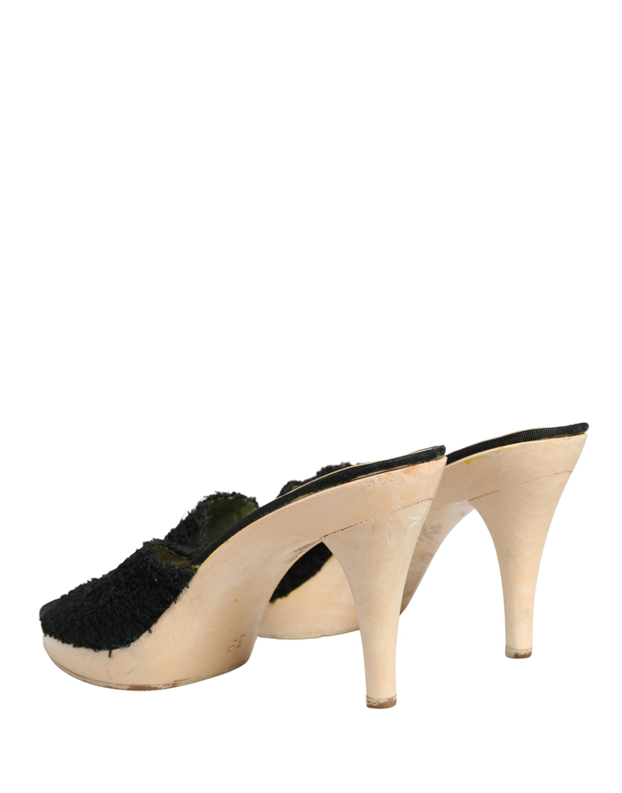 Dolce & Gabbana Black Fabric Fur Mule Wood Platform Heel Women's Shoes (Pre-Owned)