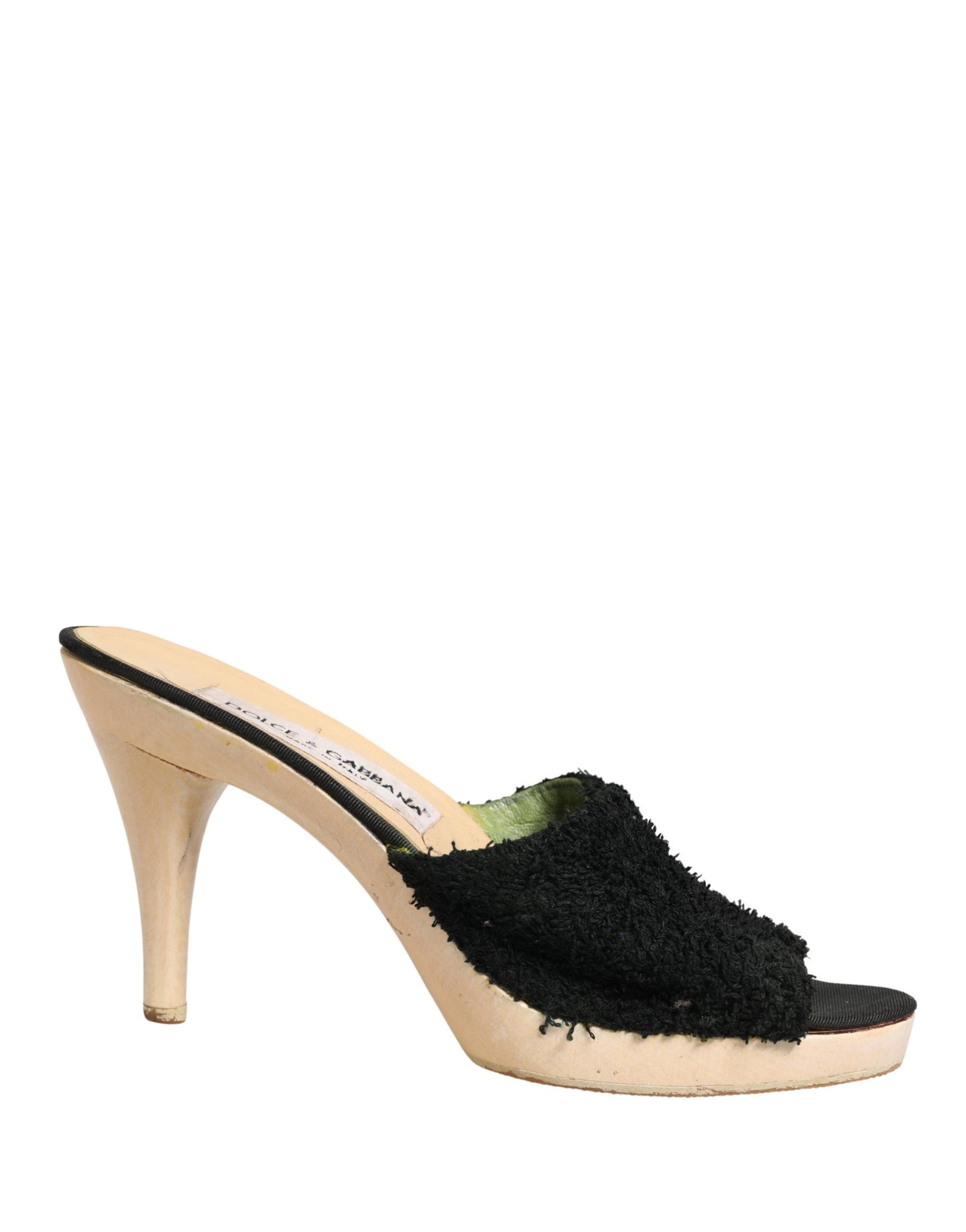 Dolce & Gabbana Black Fabric Fur Mule Wood Platform Heel Women's Shoes (Pre-Owned)