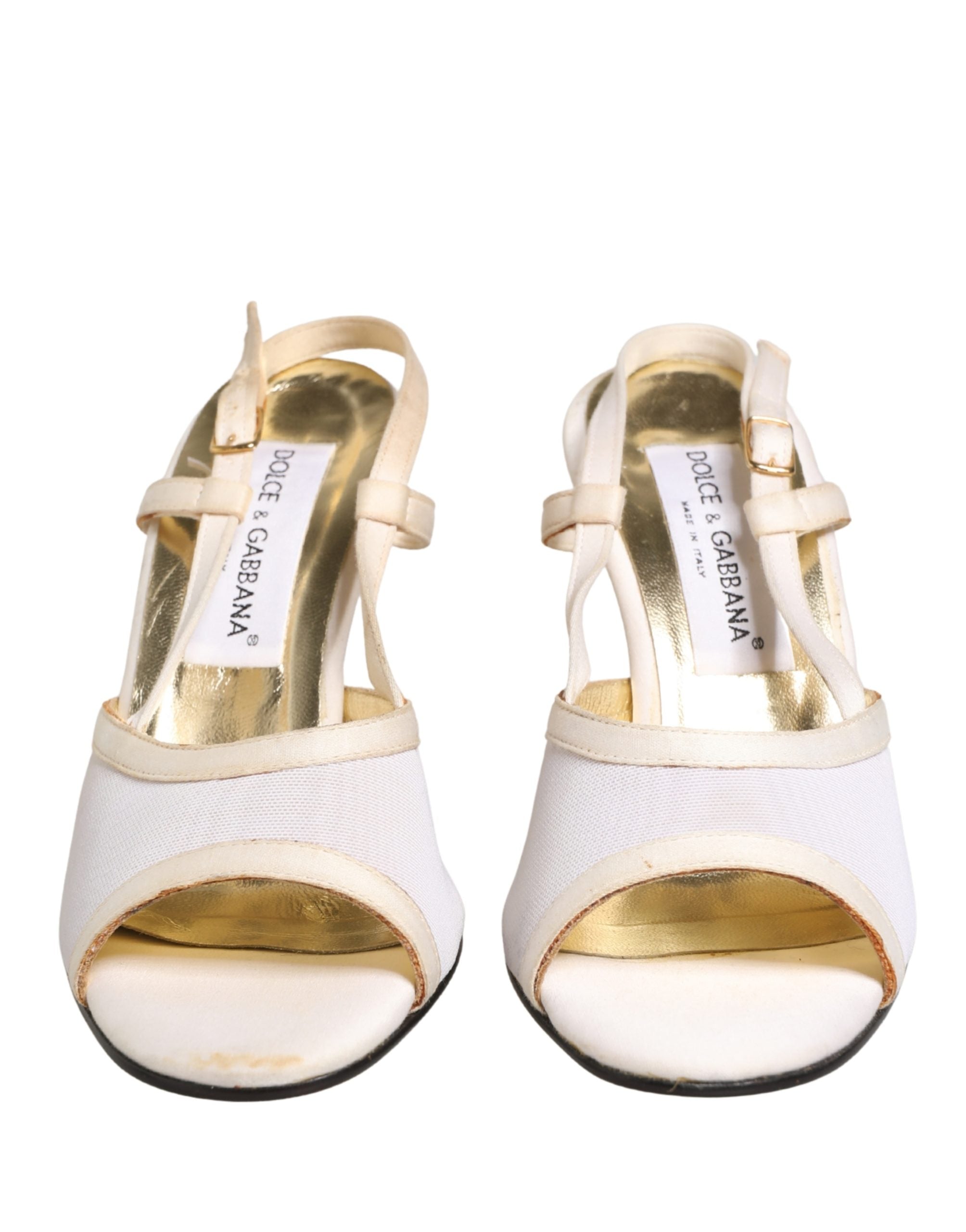 Dolce & Gabbana White Satin Slingback Heels Pumps Women's Shoes (Pre-Owned)