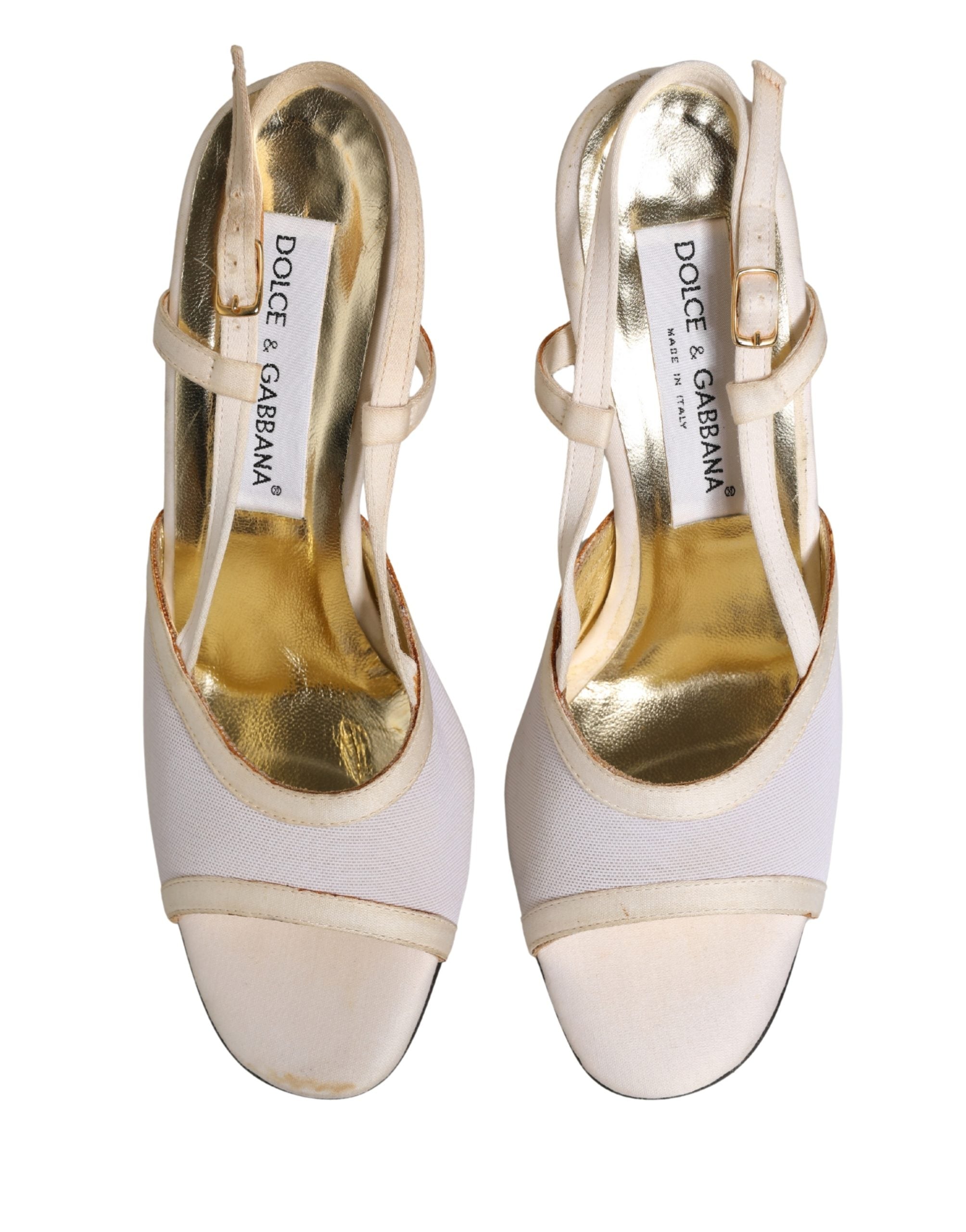 Dolce & Gabbana White Satin Slingback Heels Pumps Women's Shoes (Pre-Owned)