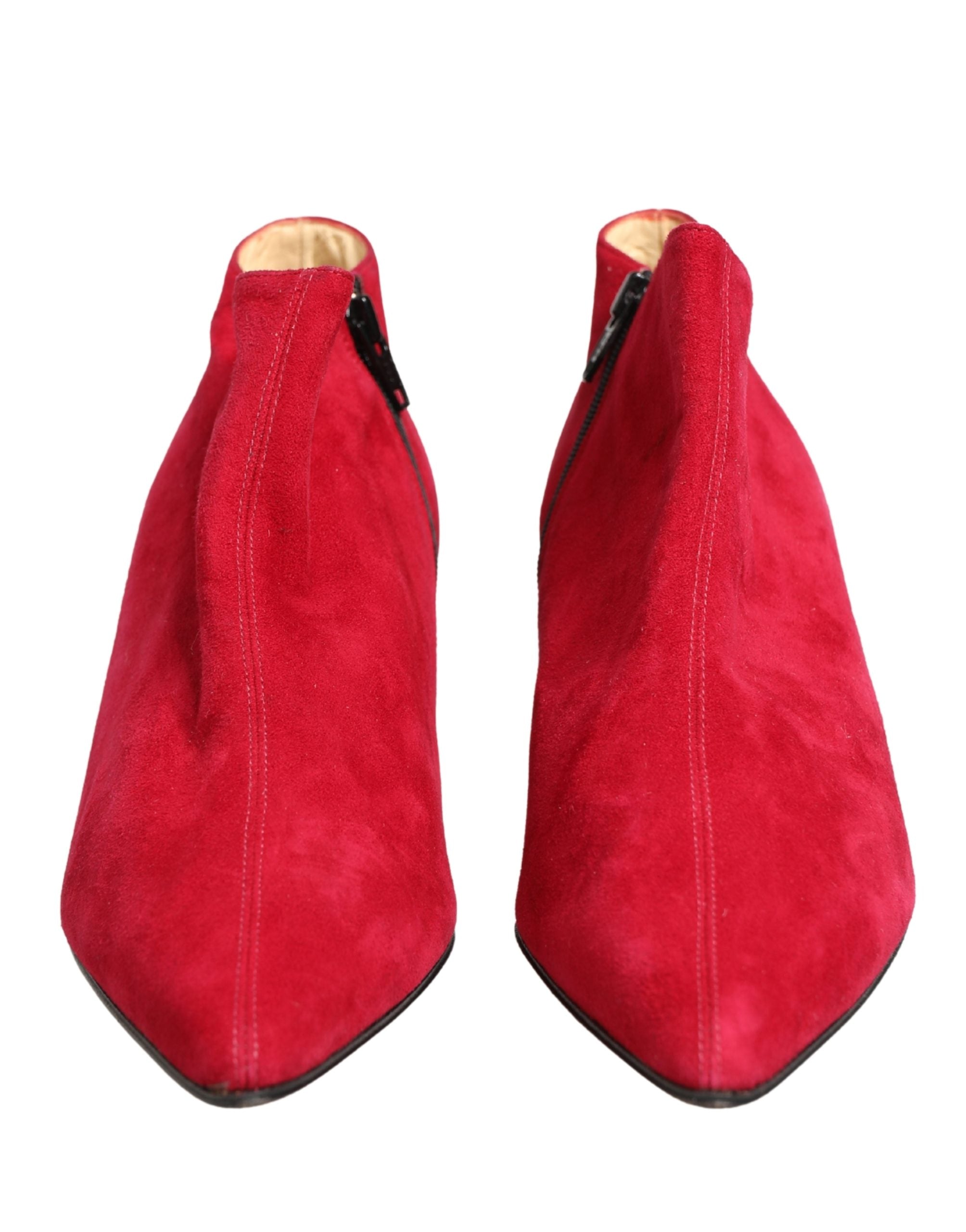 Dolce & Gabbana Red Suede Ankle Boots Women's Shoes