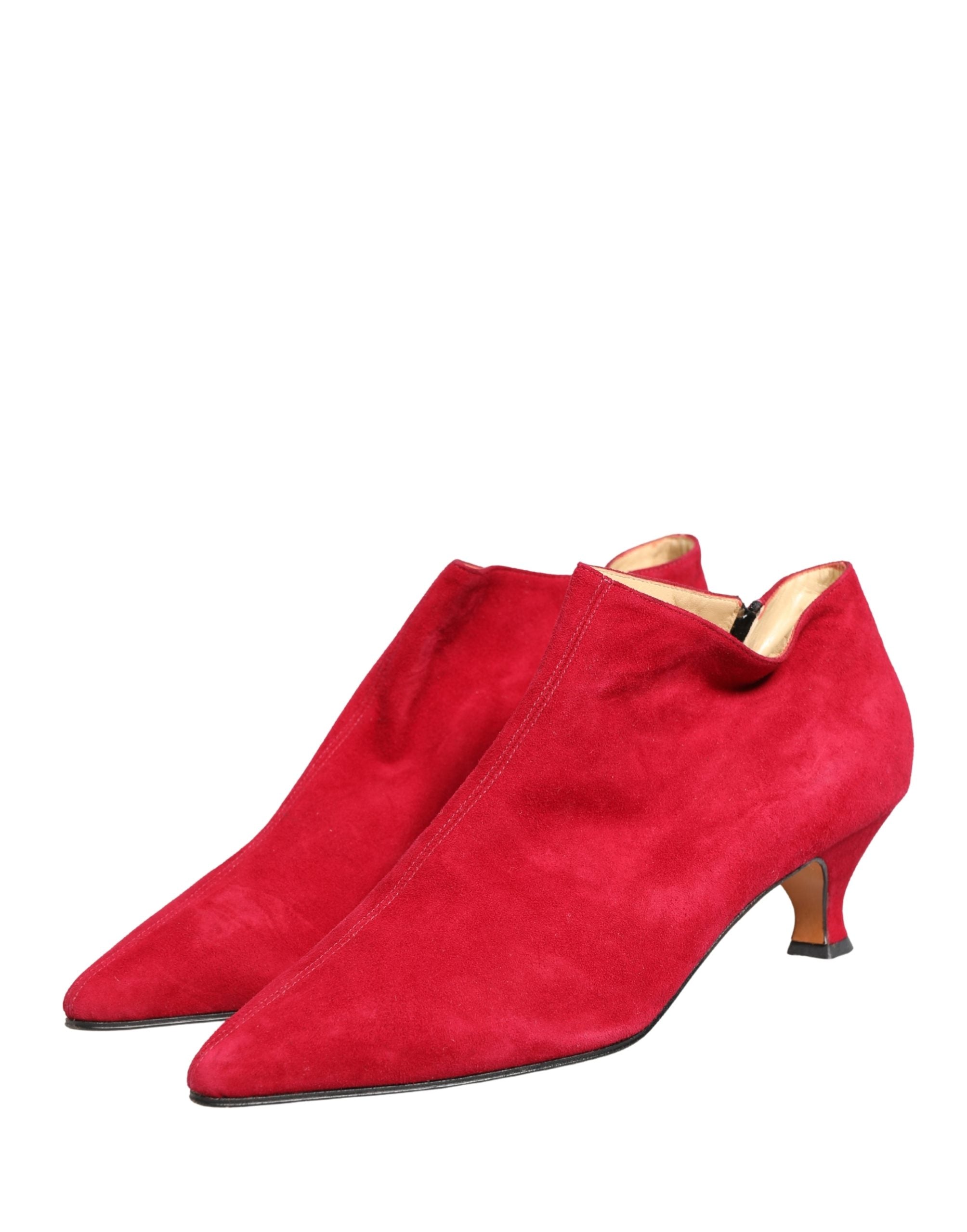 Dolce & Gabbana Red Suede Ankle Boots Women's Shoes