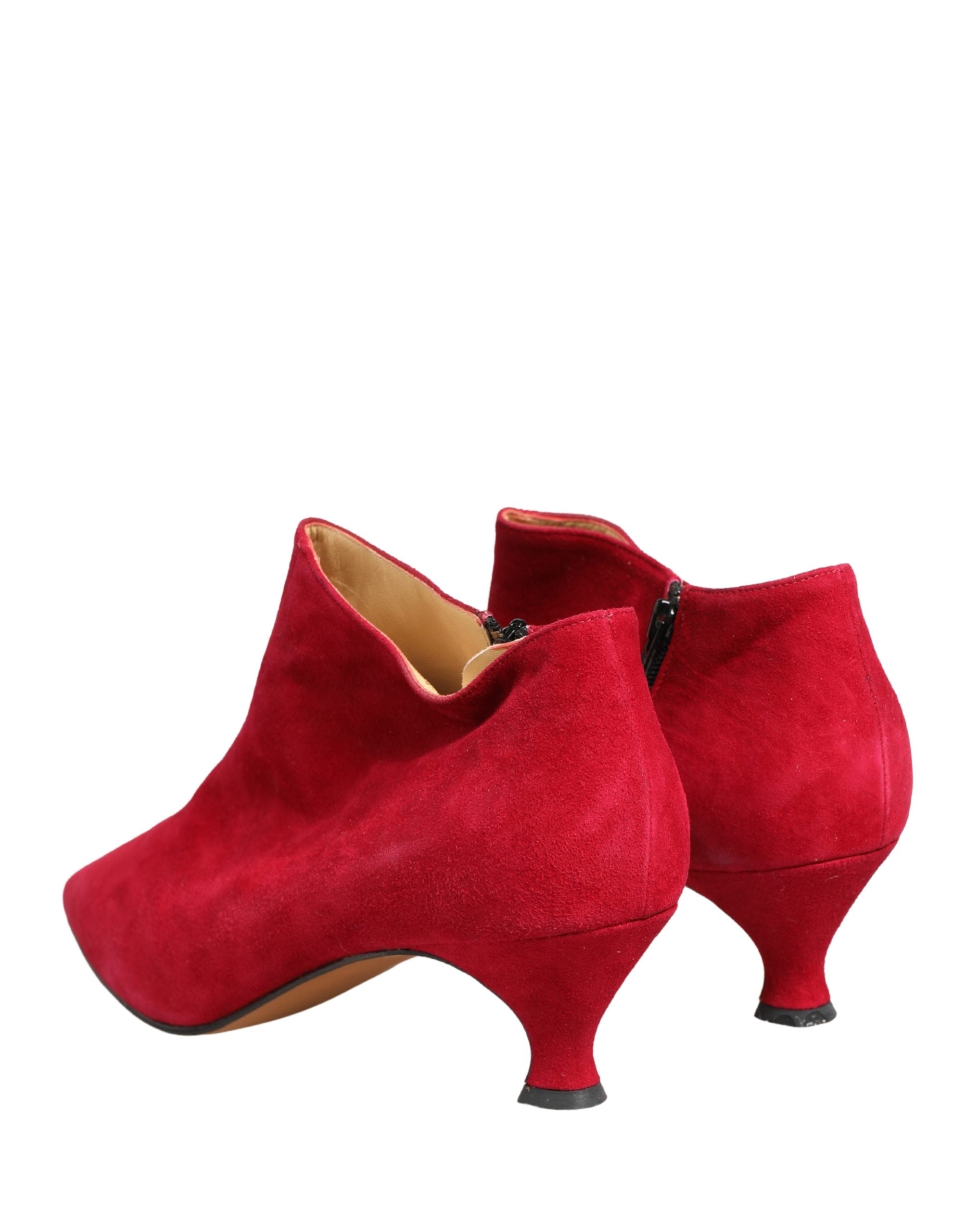 Dolce & Gabbana Red Suede Ankle Boots Women's Shoes
