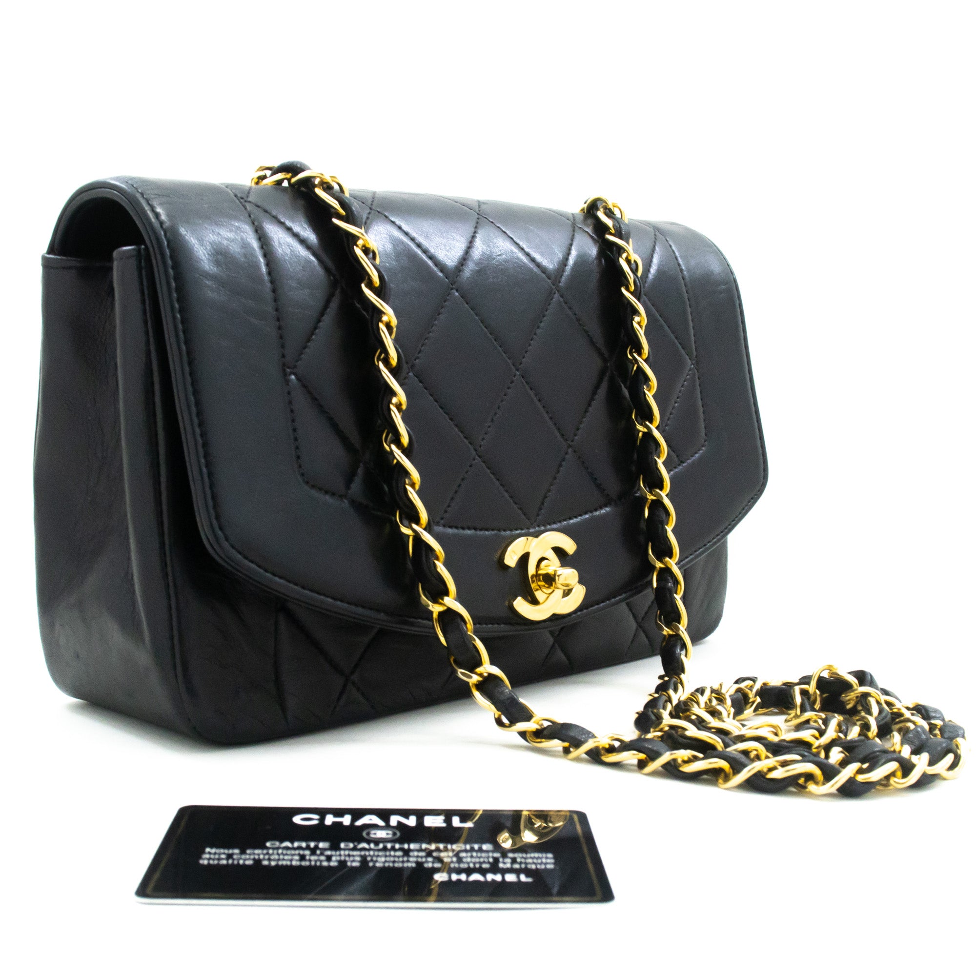 Chanel Diana Black Leather Shoulder Bag (Pre-Owned)