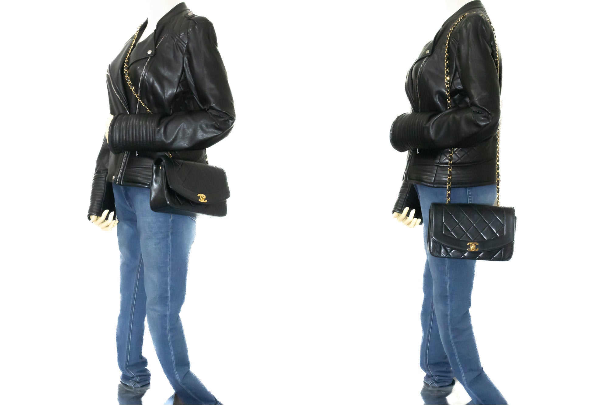 Chanel Diana Black Leather Shoulder Bag (Pre-Owned)