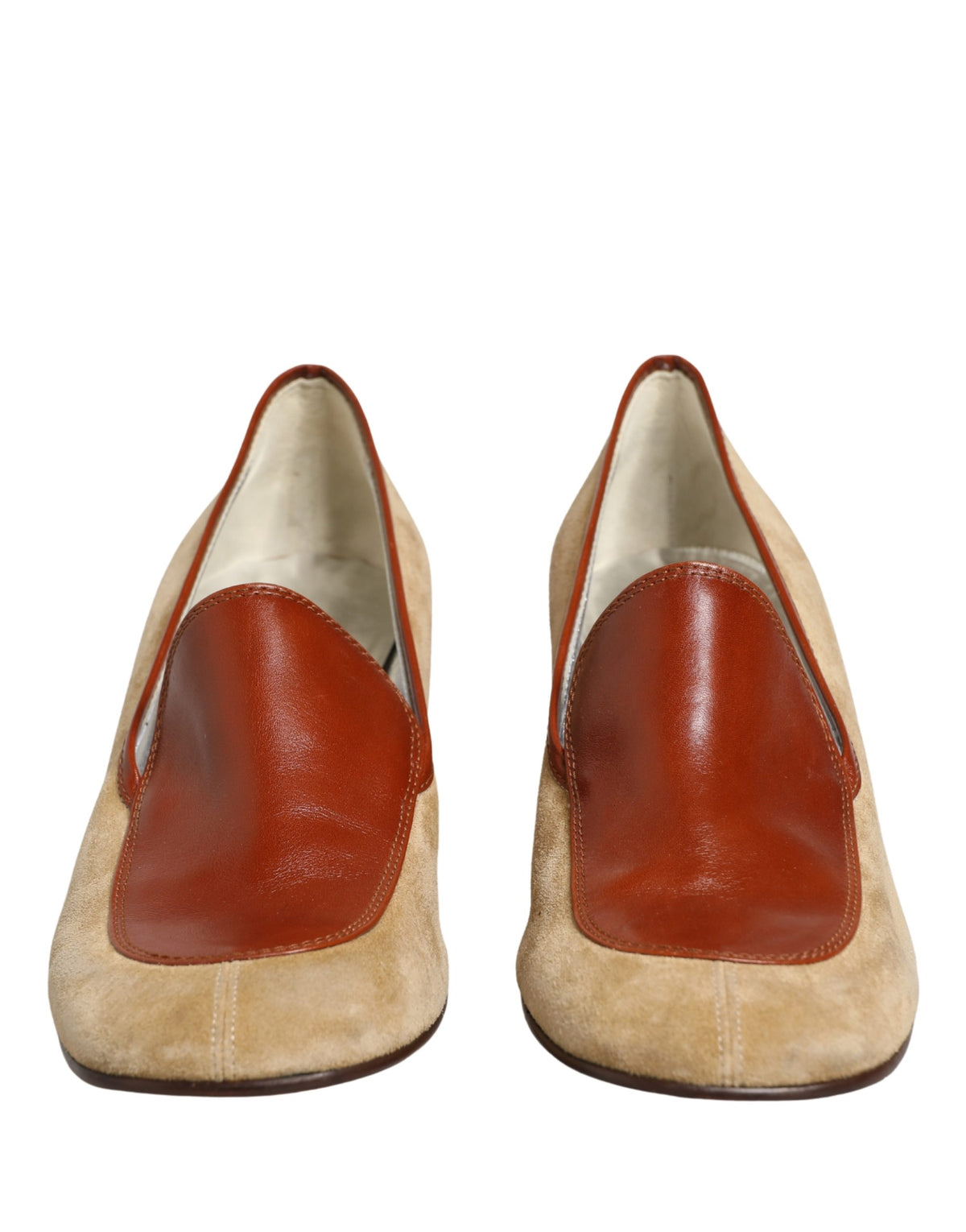Dolce & Gabbana Beige Leather Suede Block Heel Loafers Women's Shoes (Pre-Owned)