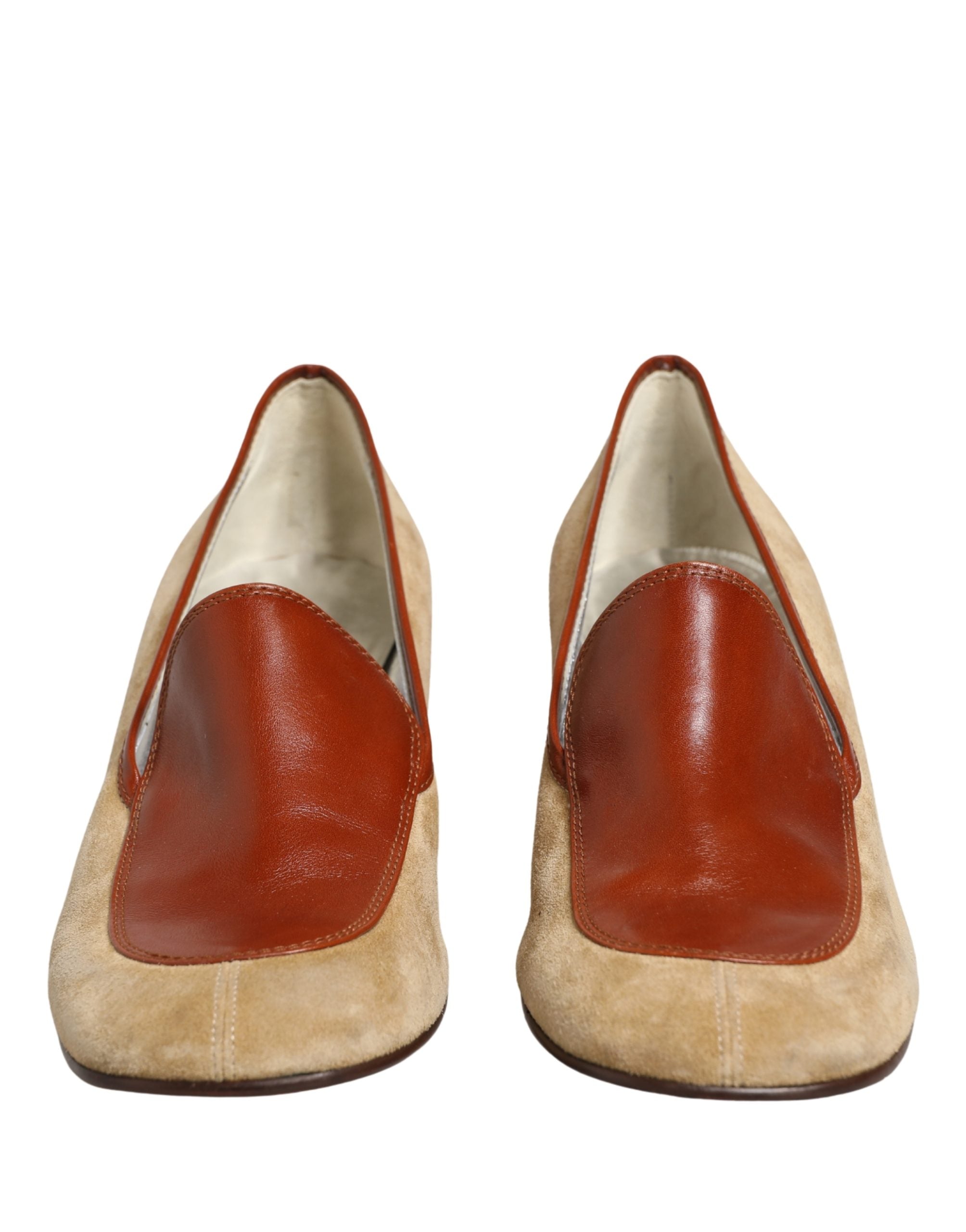 Dolce & Gabbana Beige Leather Suede Block Heel Loafers Women's Shoes (Pre-Owned)