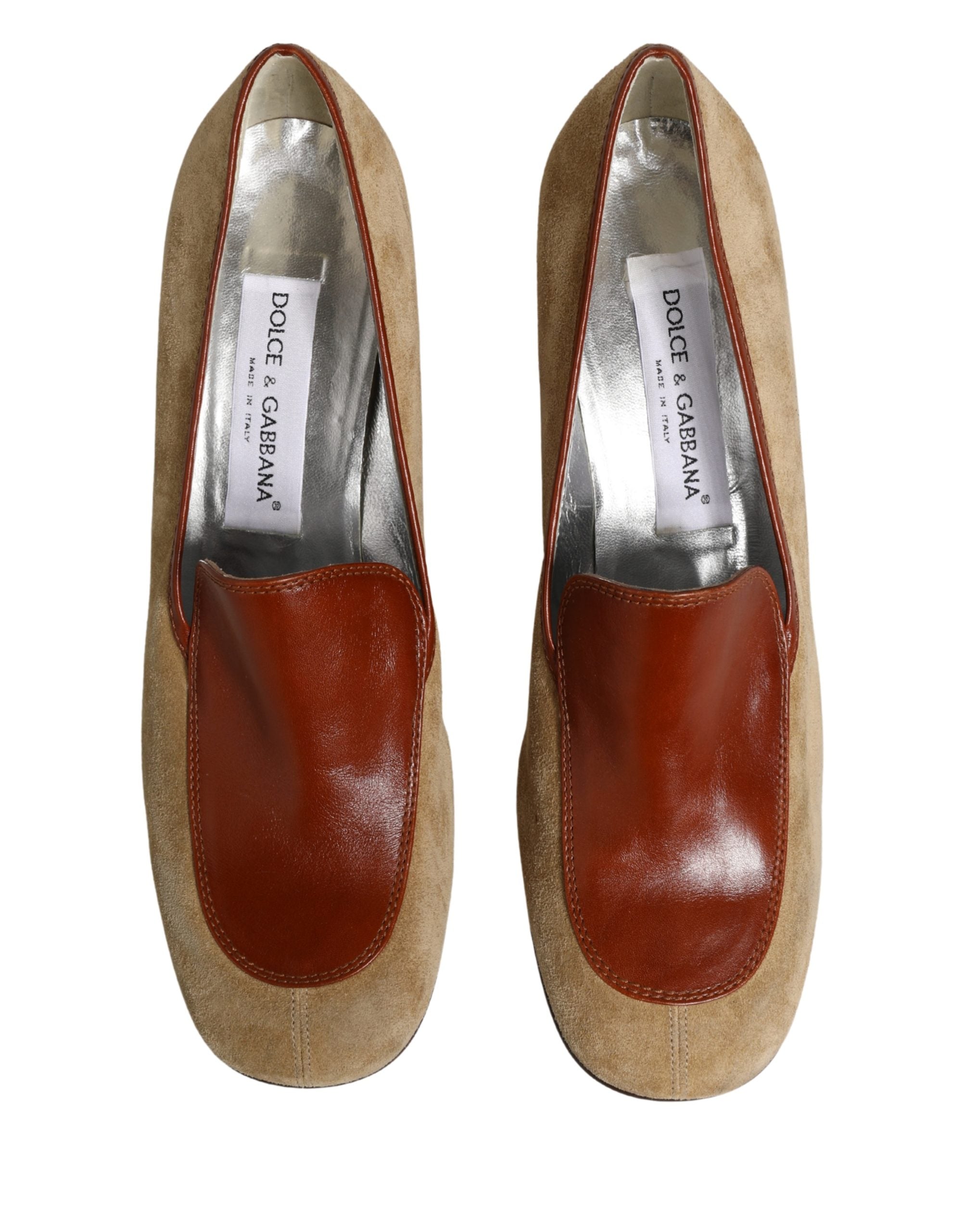 Dolce & Gabbana Beige Leather Suede Block Heel Loafers Women's Shoes (Pre-Owned)
