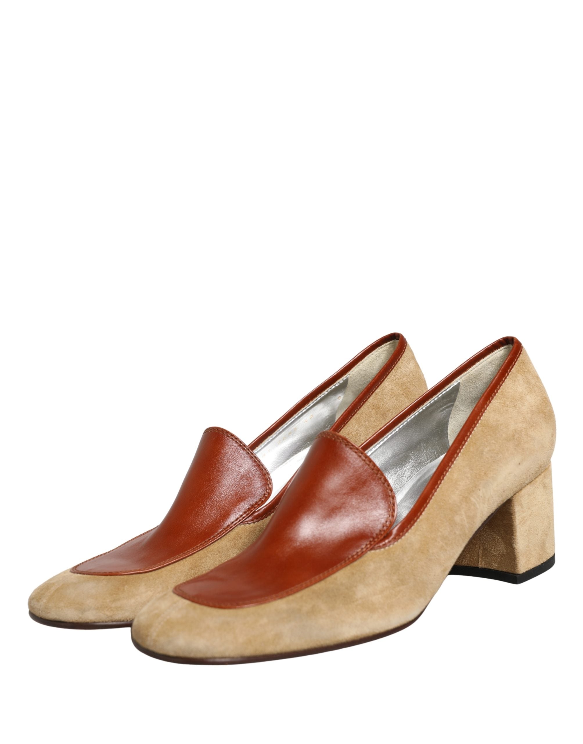 Dolce & Gabbana Beige Leather Suede Block Heel Loafers Women's Shoes (Pre-Owned)