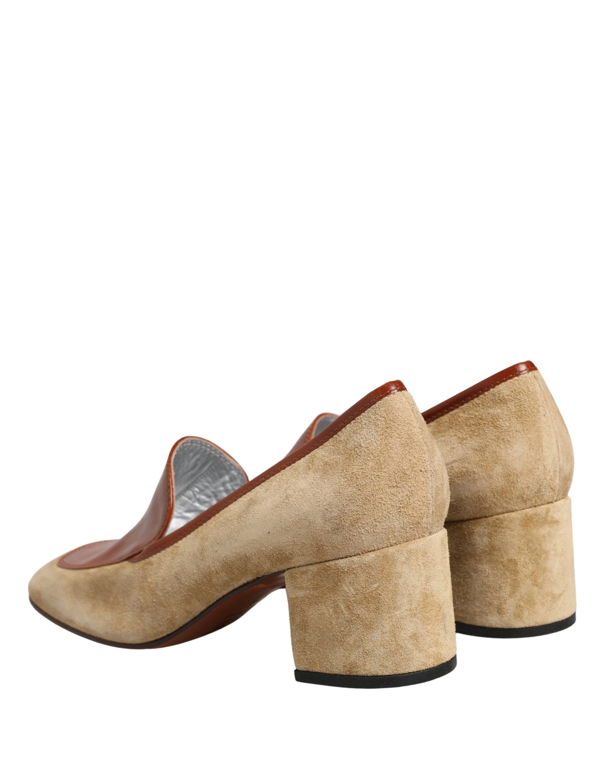 Dolce & Gabbana Beige Leather Suede Block Heel Loafers Women's Shoes (Pre-Owned)