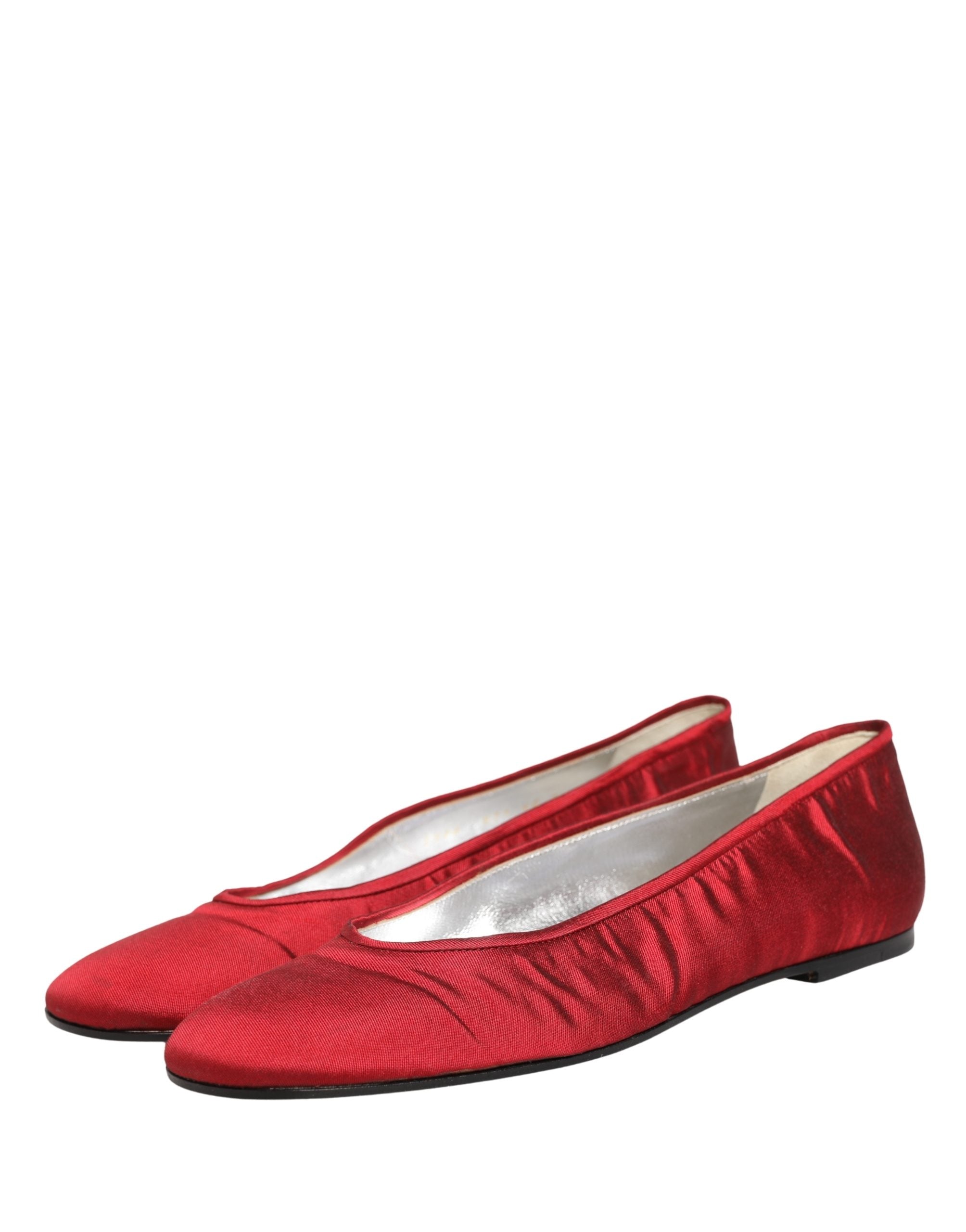 Dolce & Gabbana Red Satin Fabric Ballet Slip On Flats Women's Shoes