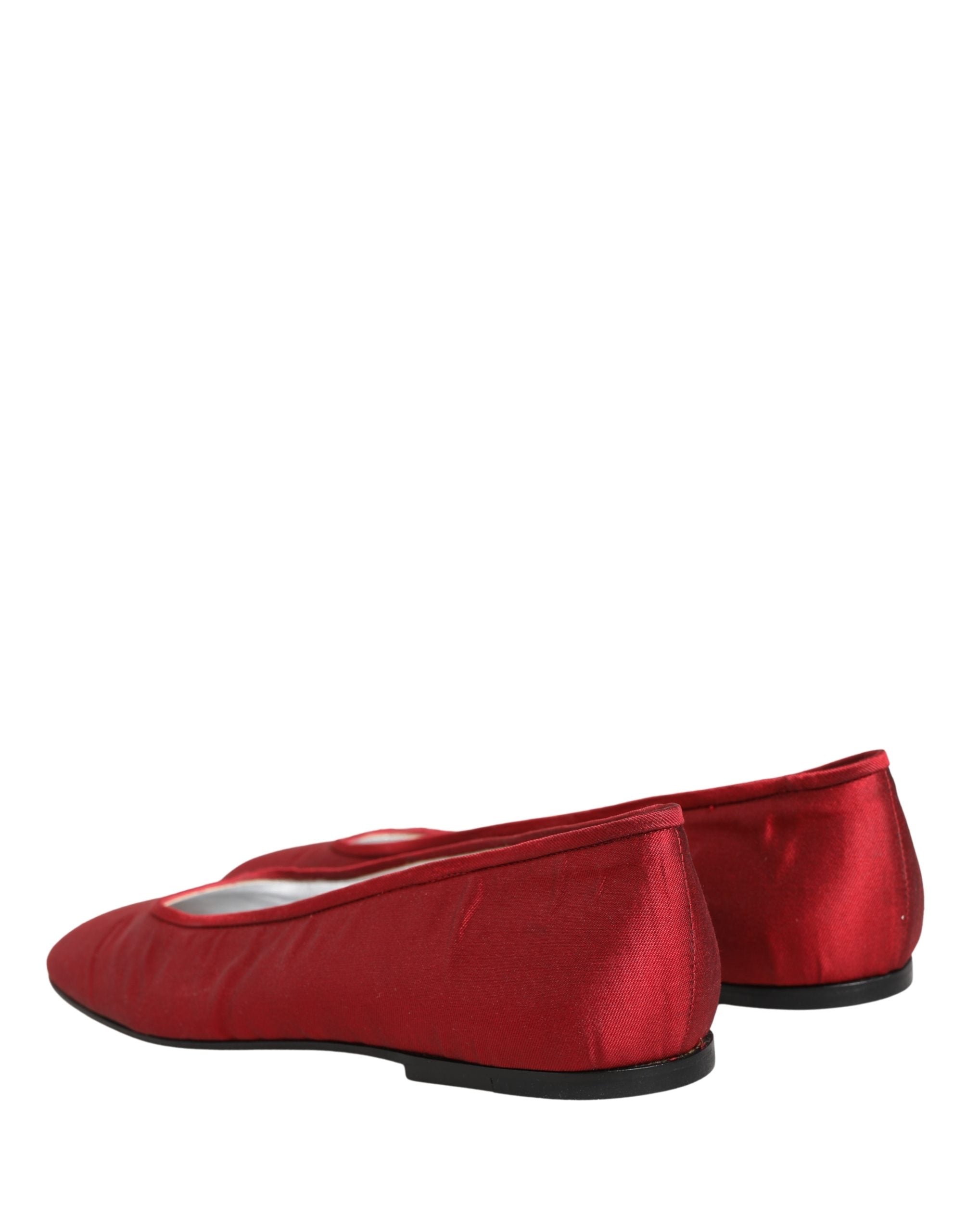Dolce & Gabbana Red Satin Fabric Ballet Slip On Flats Women's Shoes