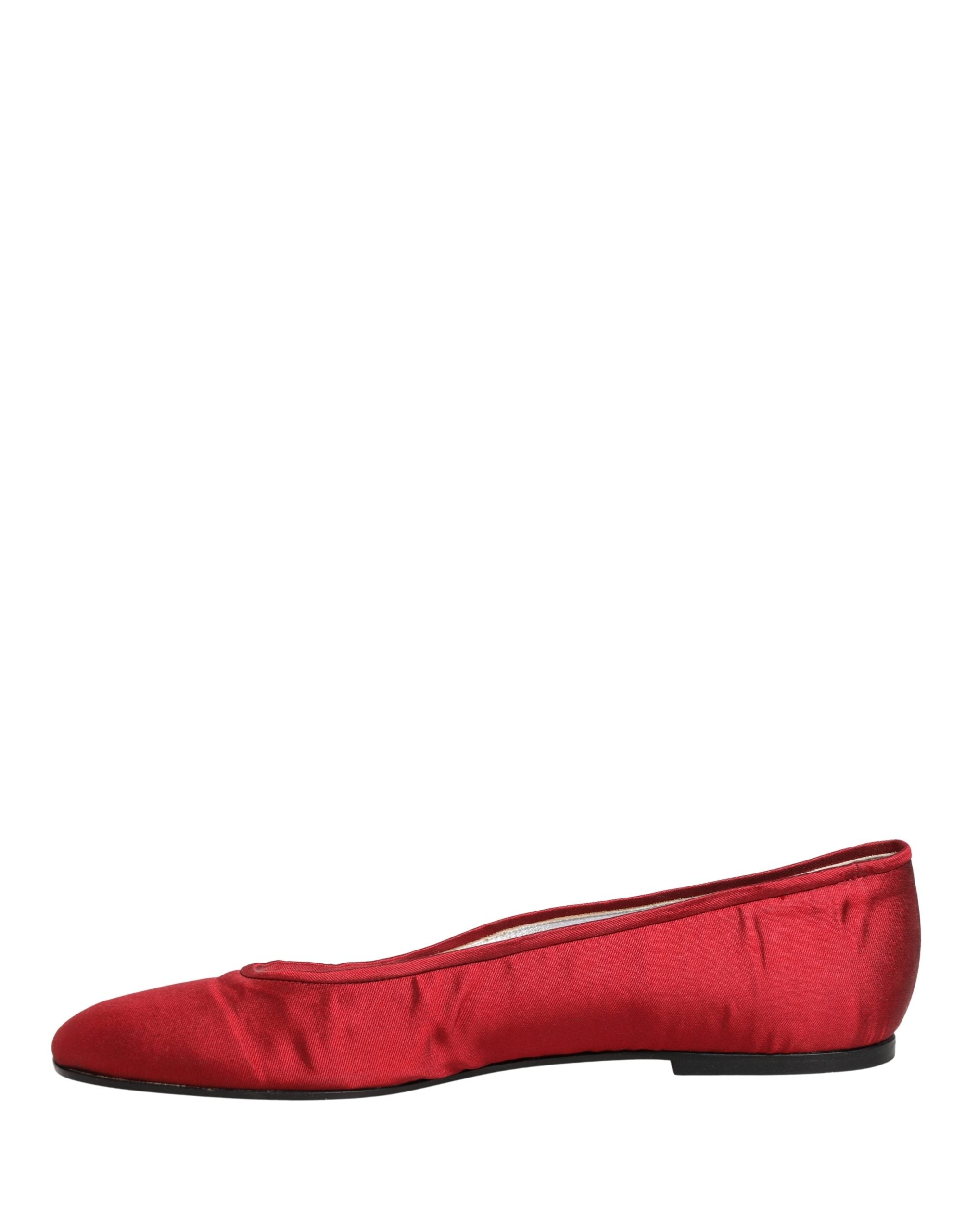 Dolce & Gabbana Red Satin Fabric Ballet Slip On Flats Women's Shoes