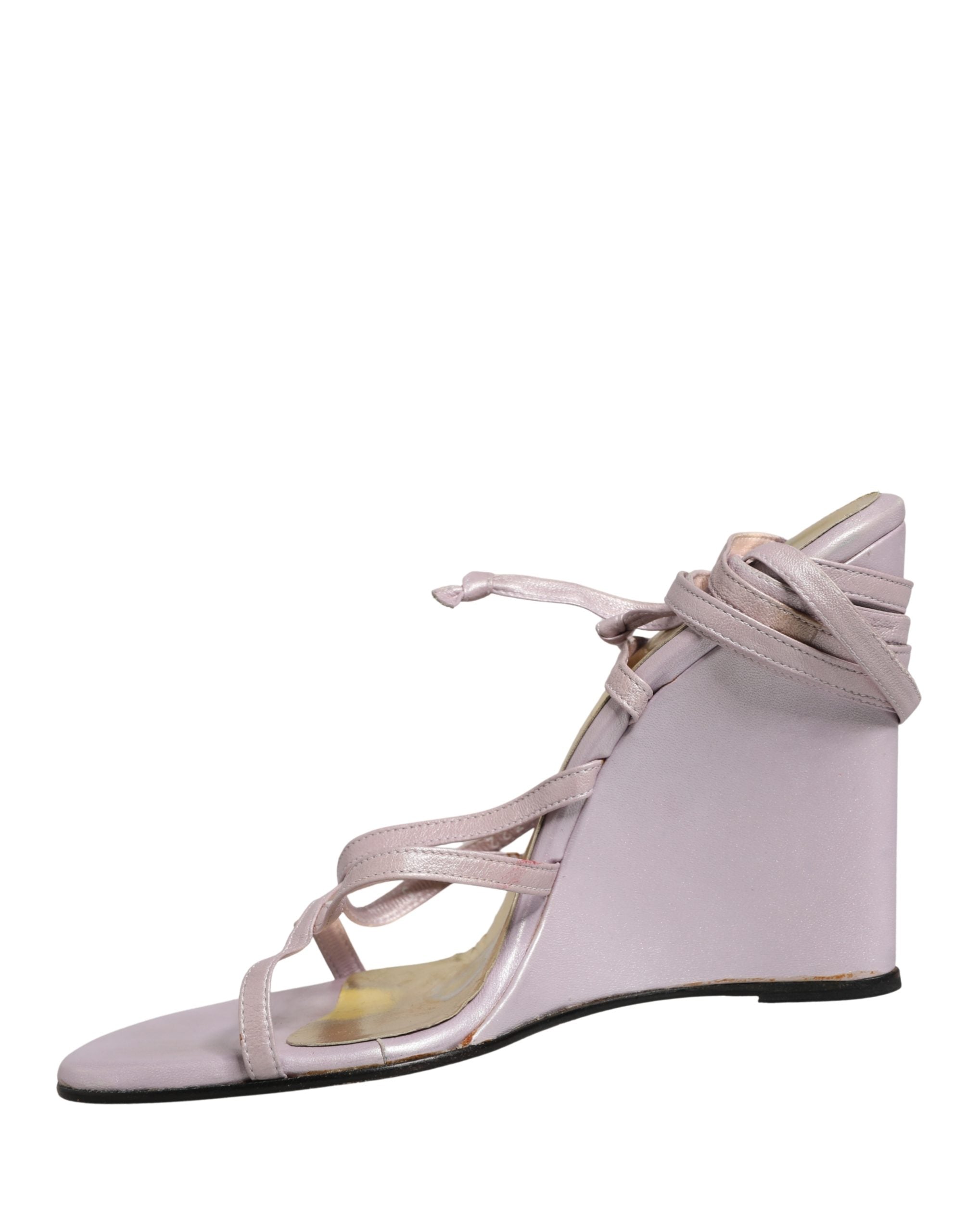 Dolce & Gabbana Purple Leather Wedge Heels Sandals Women's Shoes (Pre-Owned)