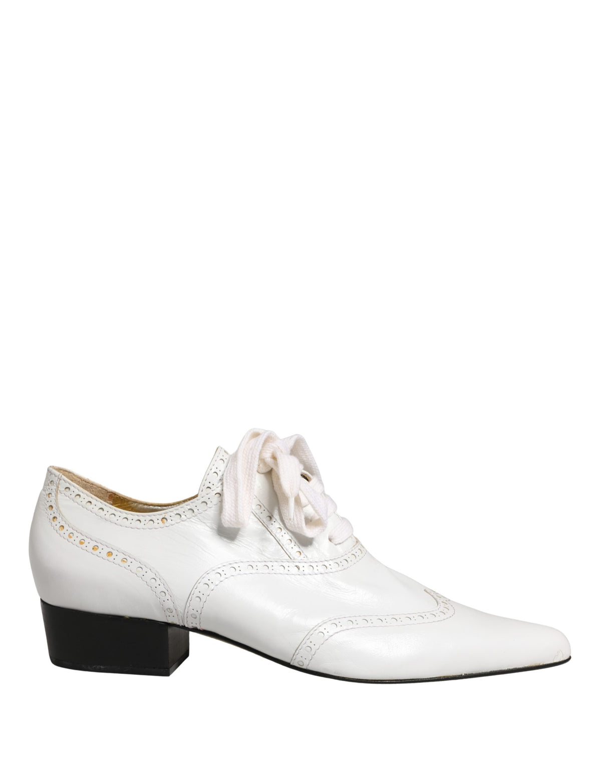 Dolce & Gabbana White Leather Brogue Oxford Lace Up Women's Shoes