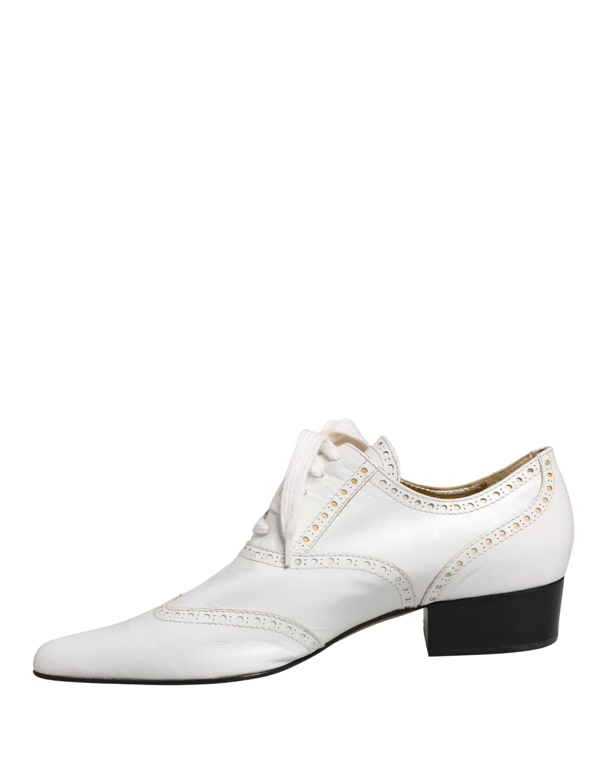 Dolce & Gabbana White Leather Brogue Oxford Lace Up Women's Shoes