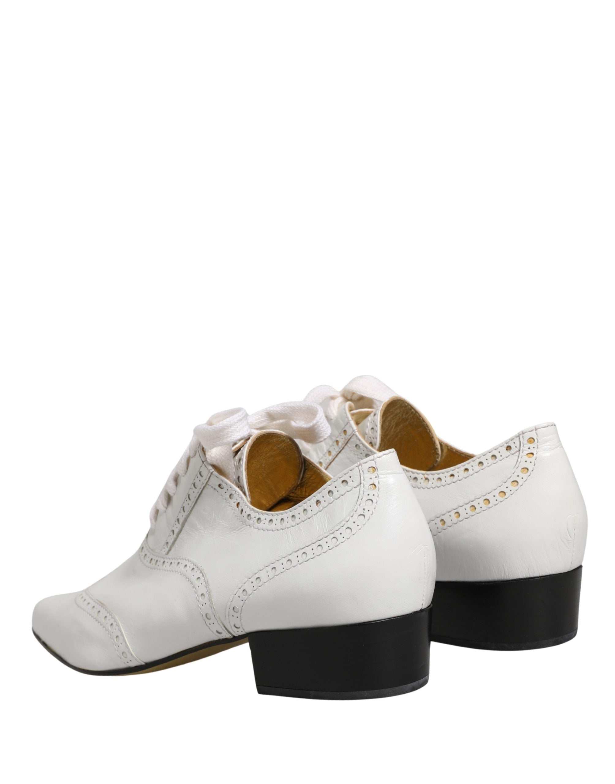 Dolce & Gabbana White Leather Brogue Oxford Lace Up Women's Shoes