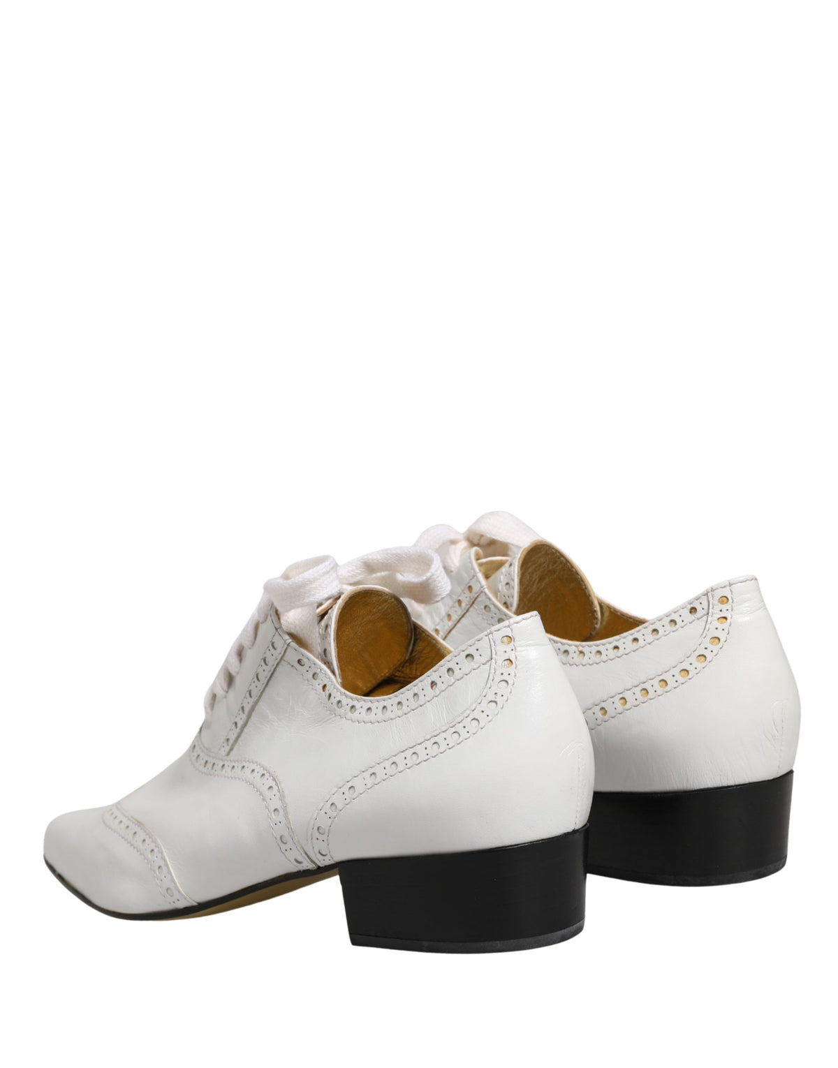 Dolce & Gabbana White Leather Brogue Oxford Lace Up Women's Shoes