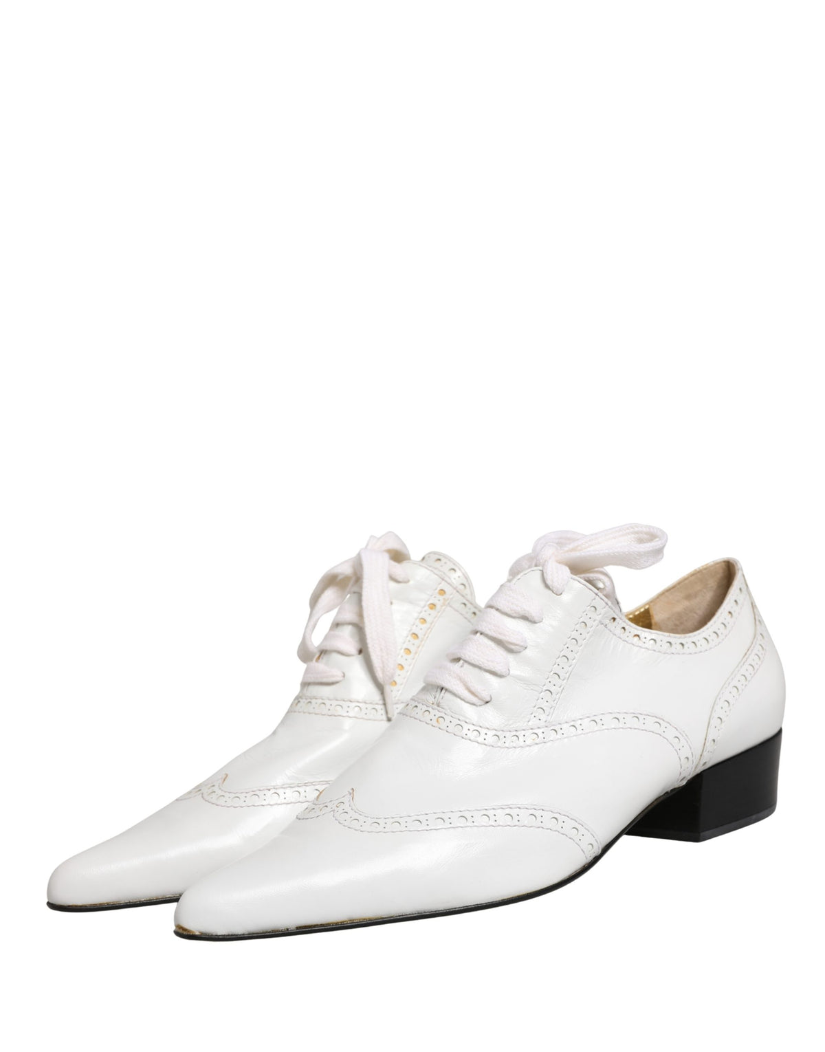 Dolce & Gabbana White Leather Brogue Oxford Lace Up Women's Shoes