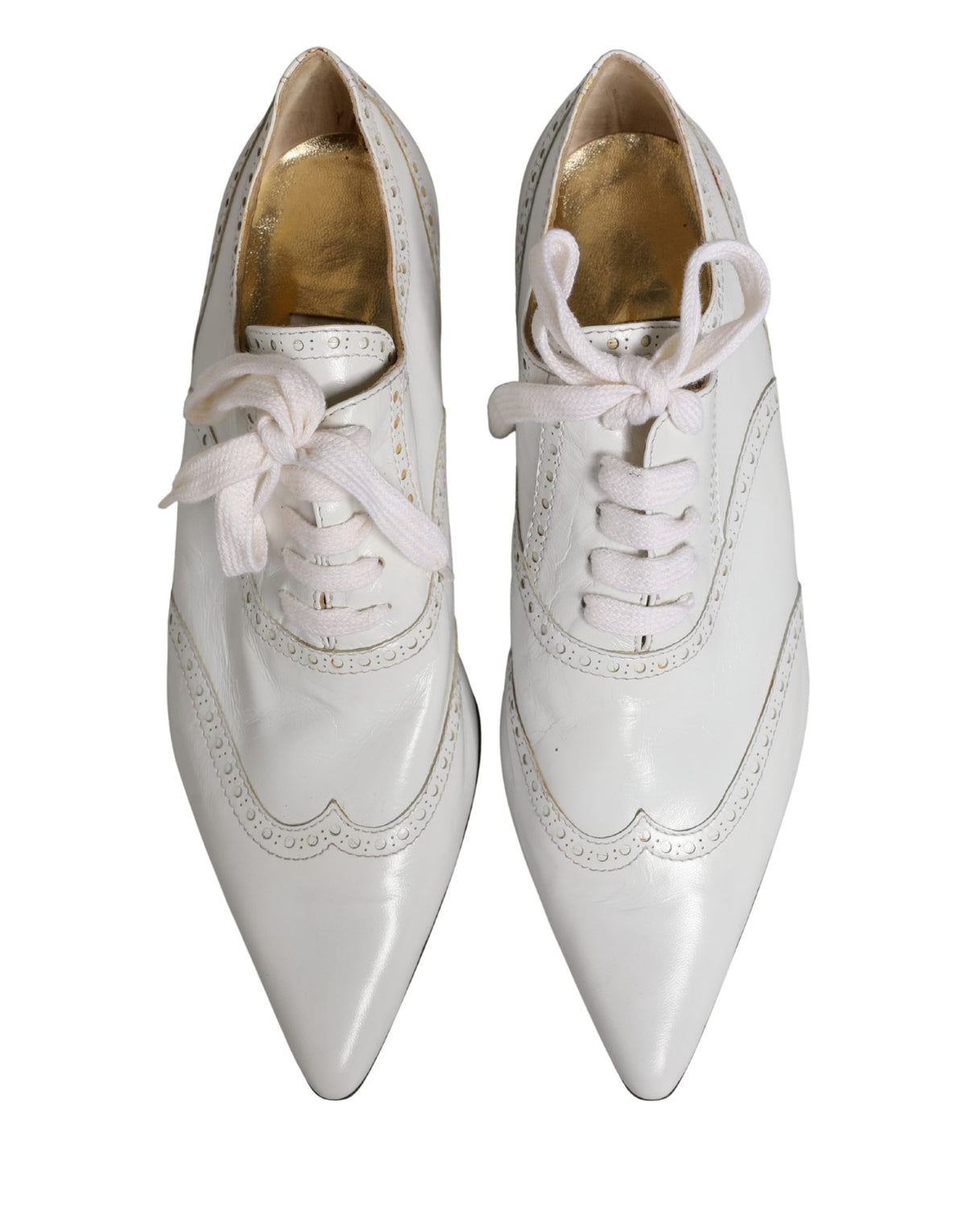 Dolce & Gabbana White Leather Brogue Oxford Lace Up Women's Shoes