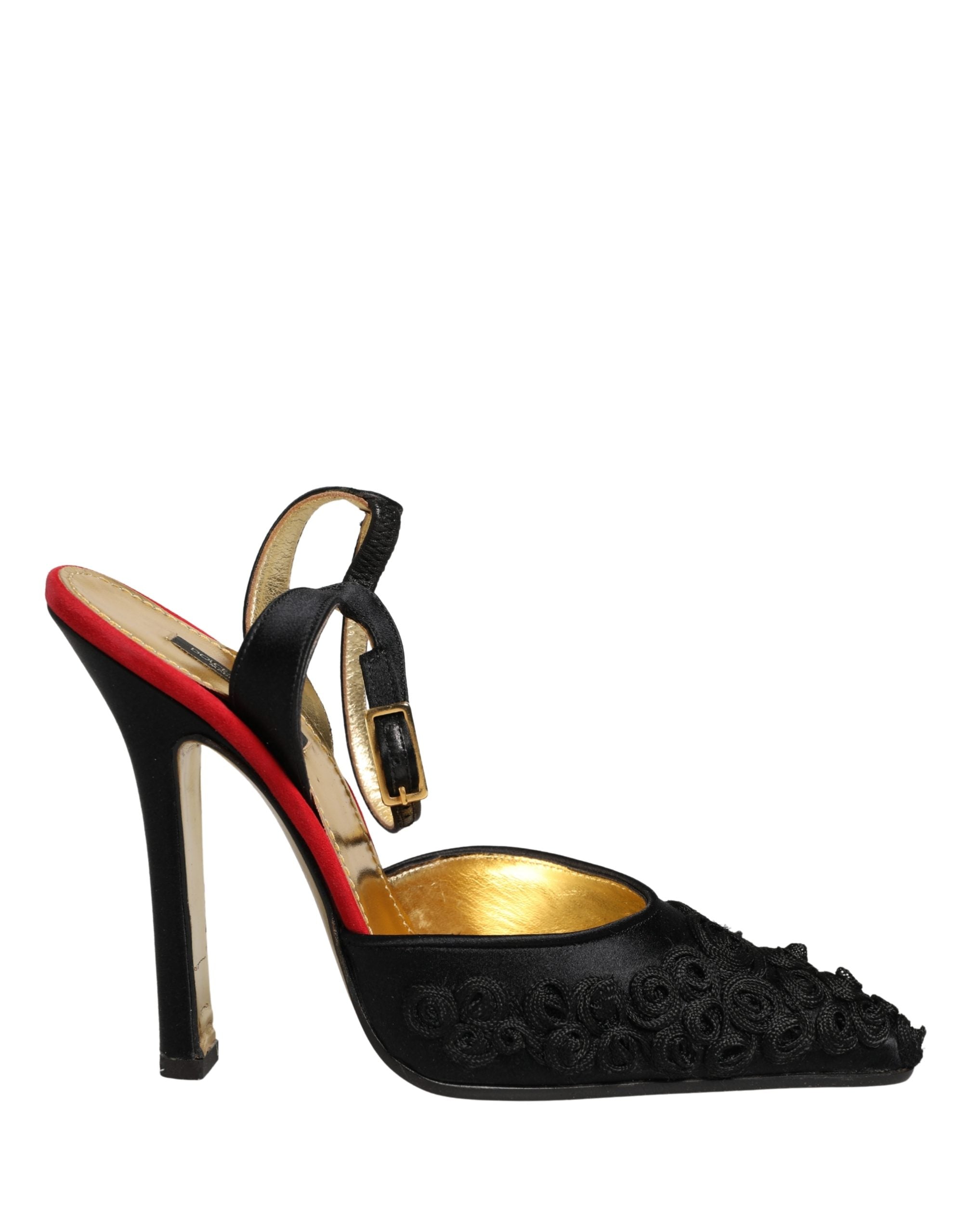 Dolce & Gabbana Black Satin Floral Ankle Strap Sandals Women's Shoes (Pre-Owned)