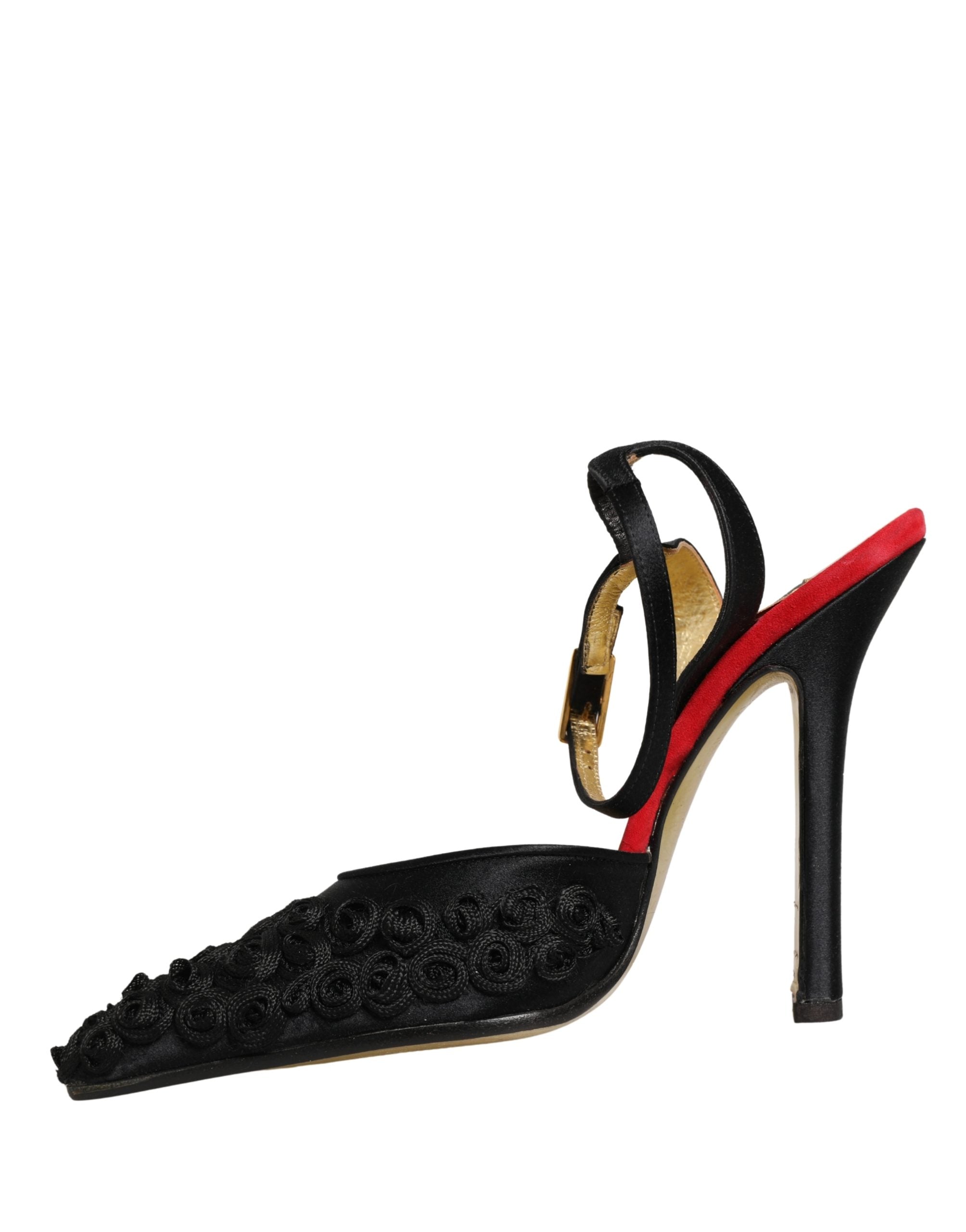 Dolce & Gabbana Black Satin Floral Ankle Strap Sandals Women's Shoes (Pre-Owned)