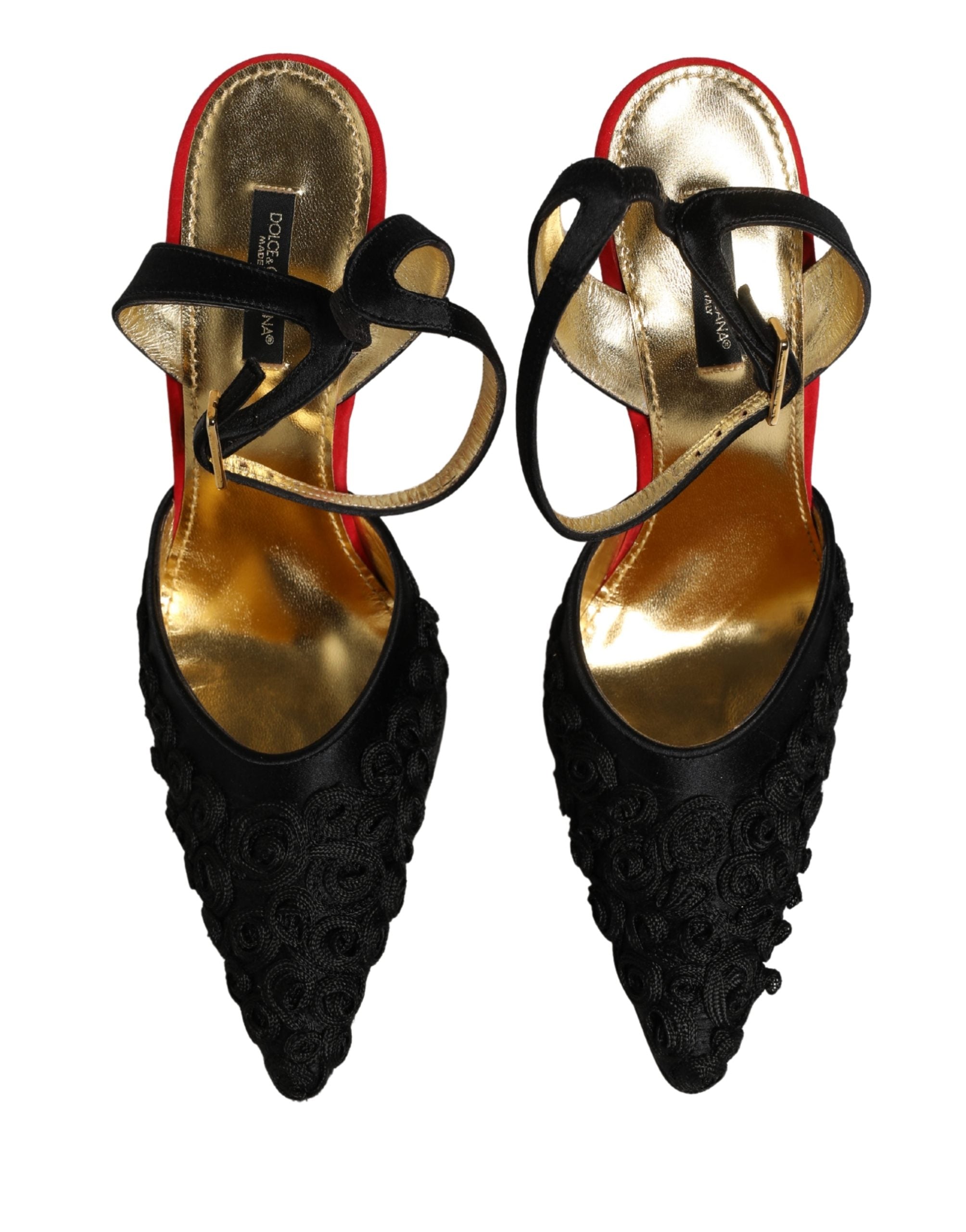 Dolce & Gabbana Black Satin Floral Ankle Strap Sandals Women's Shoes (Pre-Owned)