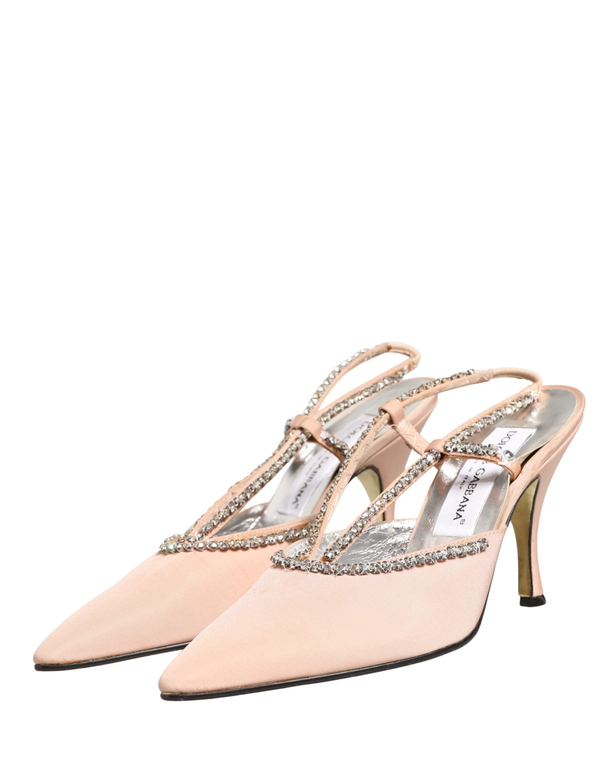 Dolce & Gabbana Beige Crystal Heels Slingbacks Sandals Women's Shoes (Pre-Owned)