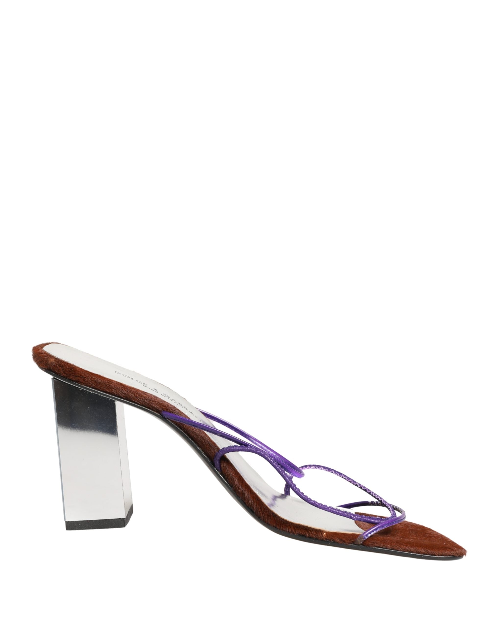 Dolce & Gabbana Silver Block Heels Slip On Sandals Women's Shoes