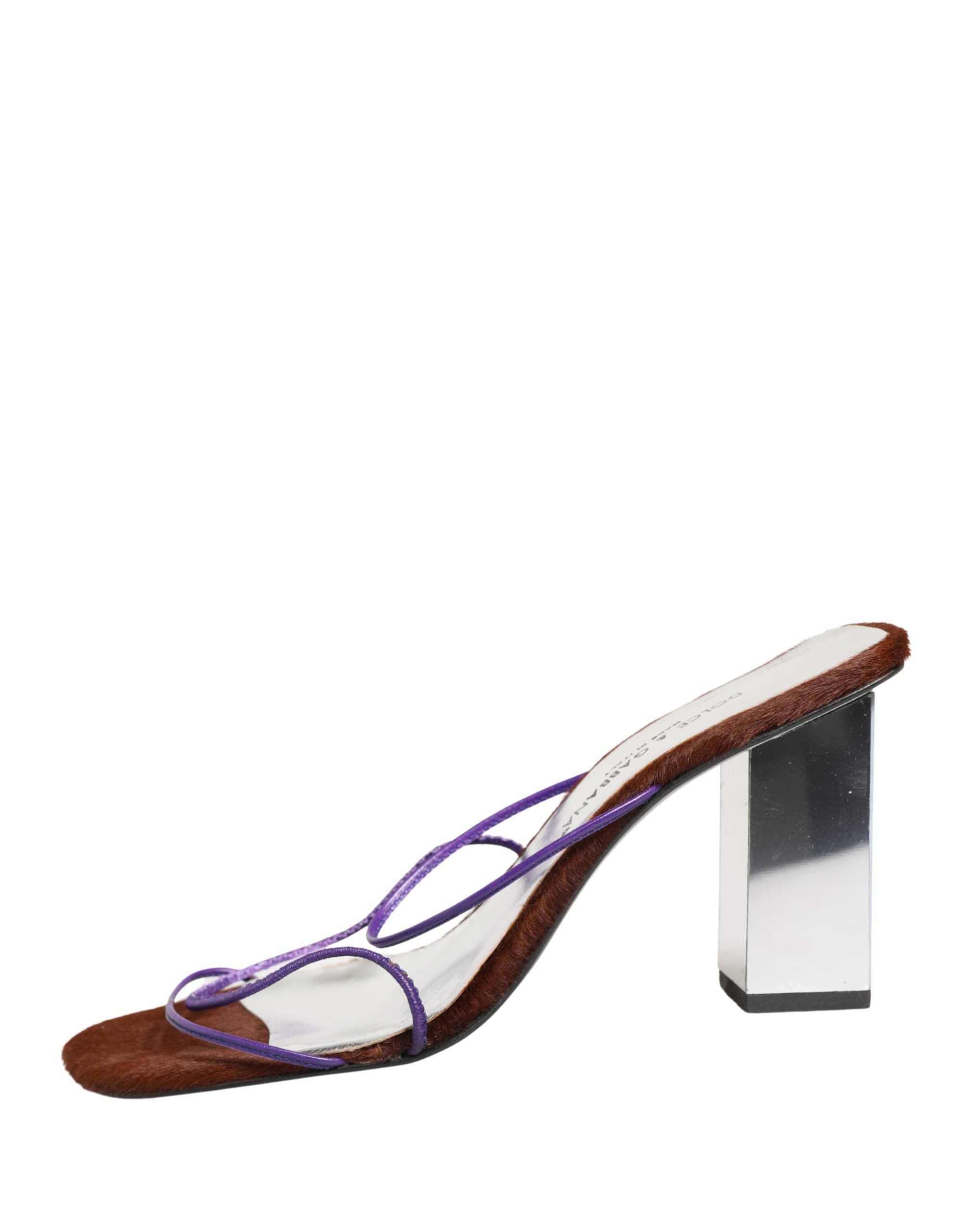 Dolce & Gabbana Silver Block Heels Slip On Sandals Women's Shoes