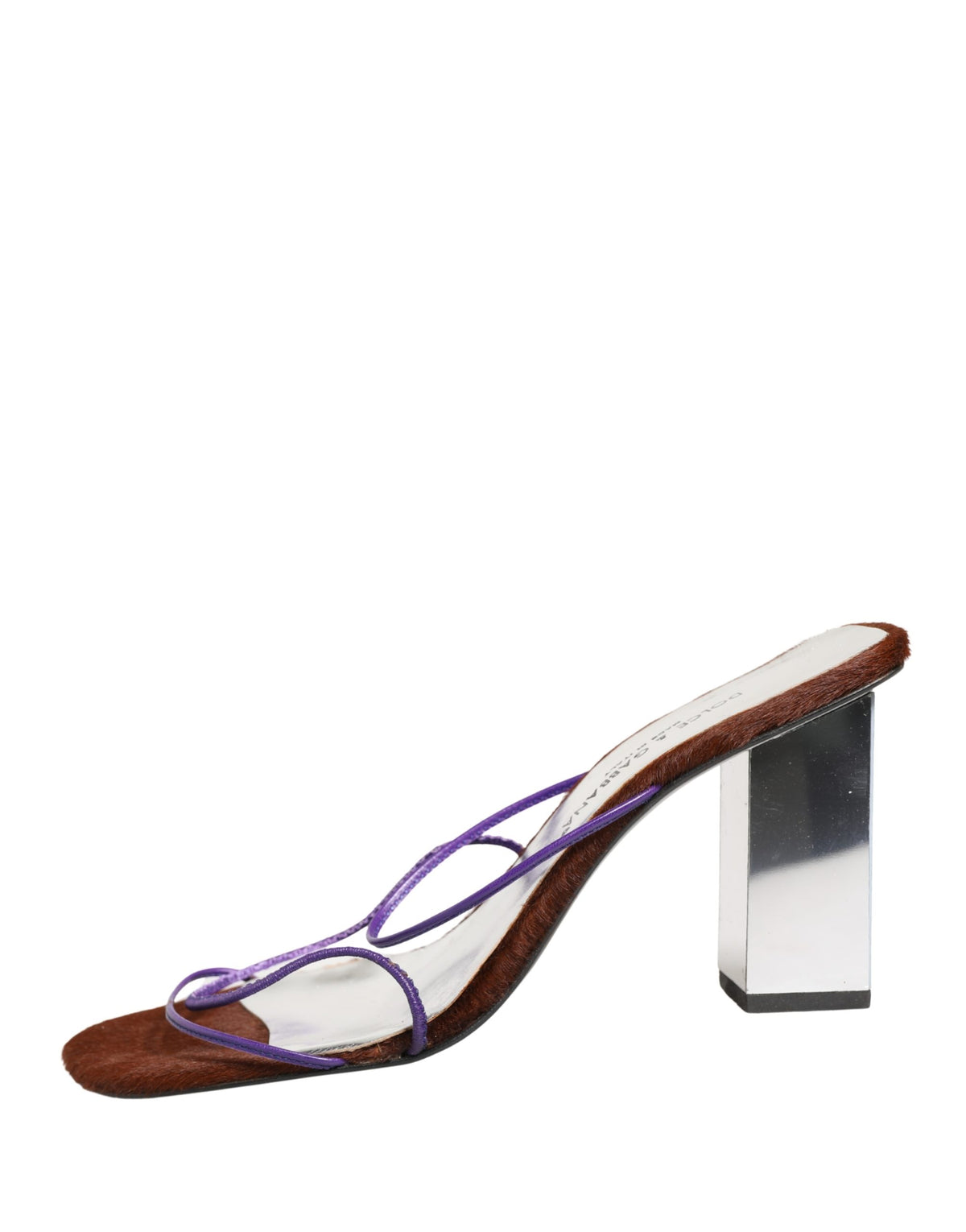 Dolce & Gabbana Silver Block Heels Slip On Sandals Women's Shoes