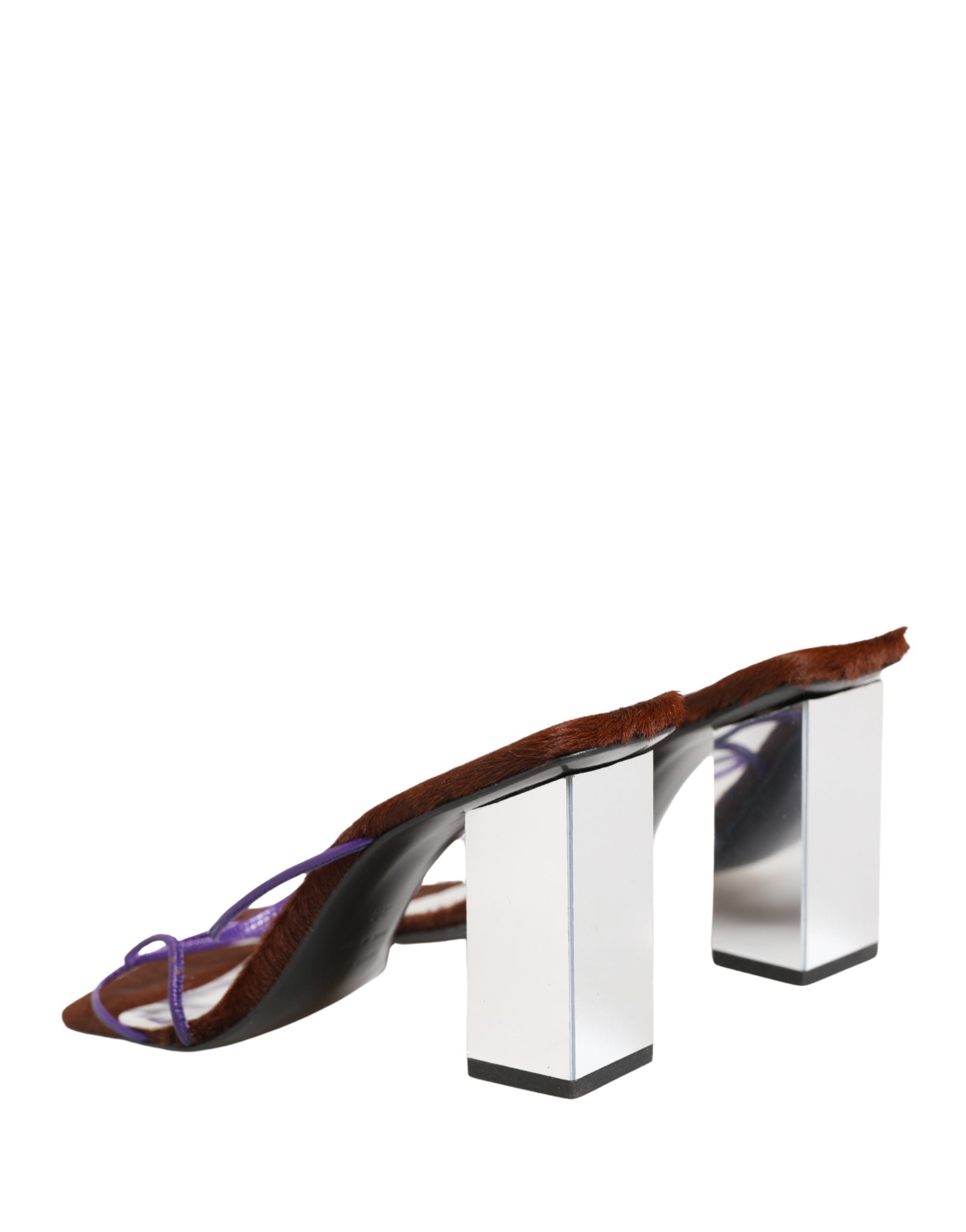 Dolce & Gabbana Silver Block Heels Slip On Sandals Women's Shoes