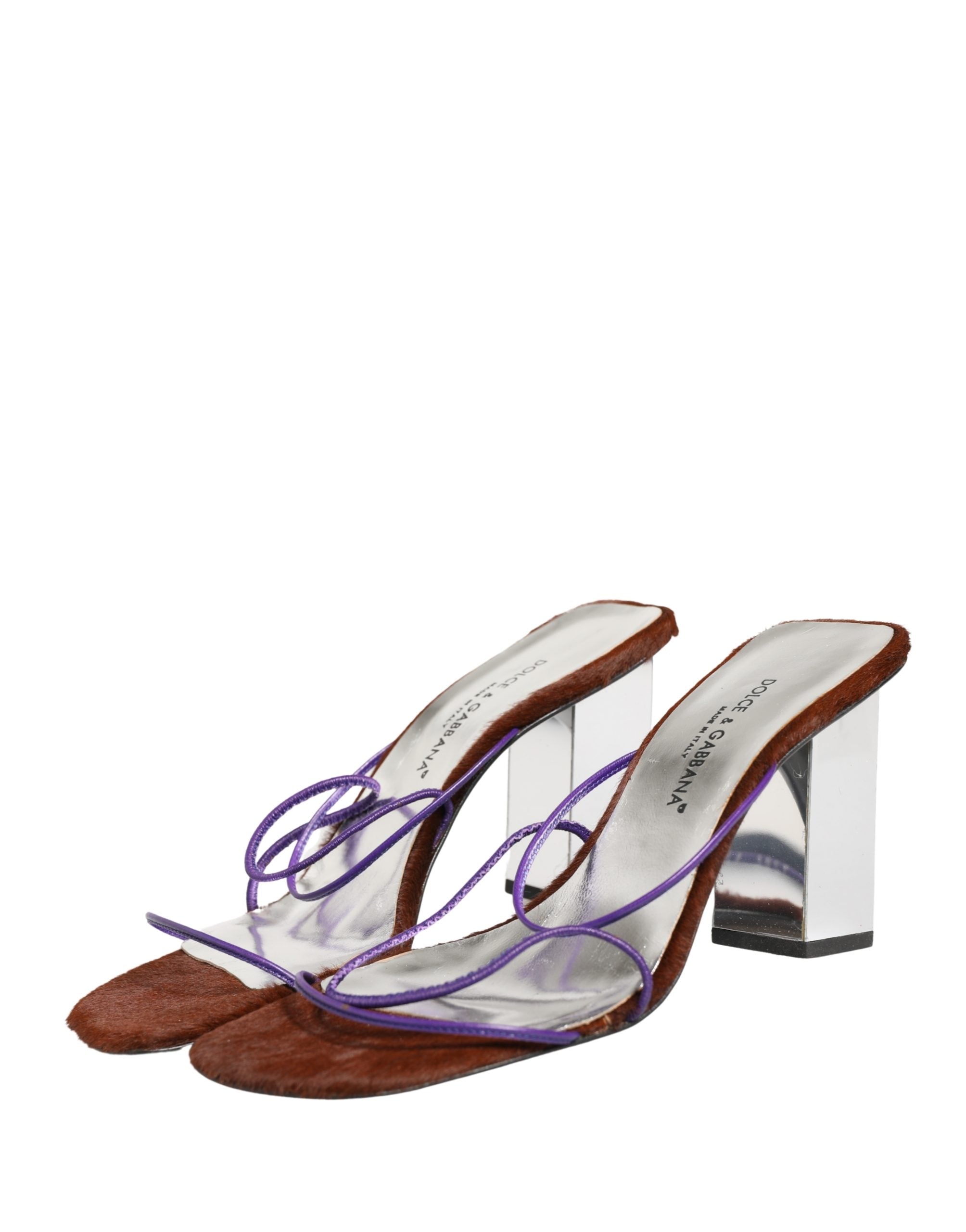 Dolce & Gabbana Silver Block Heels Slip On Sandals Women's Shoes
