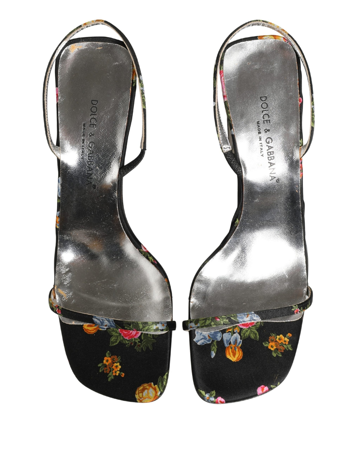 Dolce & Gabbana Black Silver Floral Block Heels Sandals Women's Shoes (Pre-Owned)