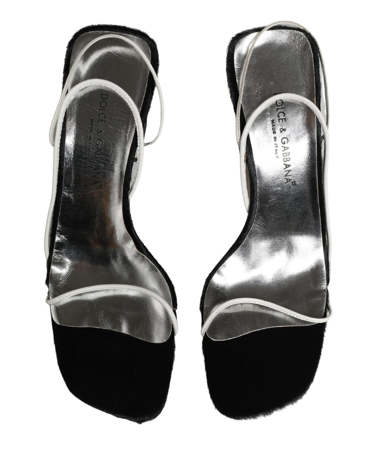 Dolce & Gabbana Silver Black Leather Block Heels Sandals Women's Shoes (Pre-Owned)