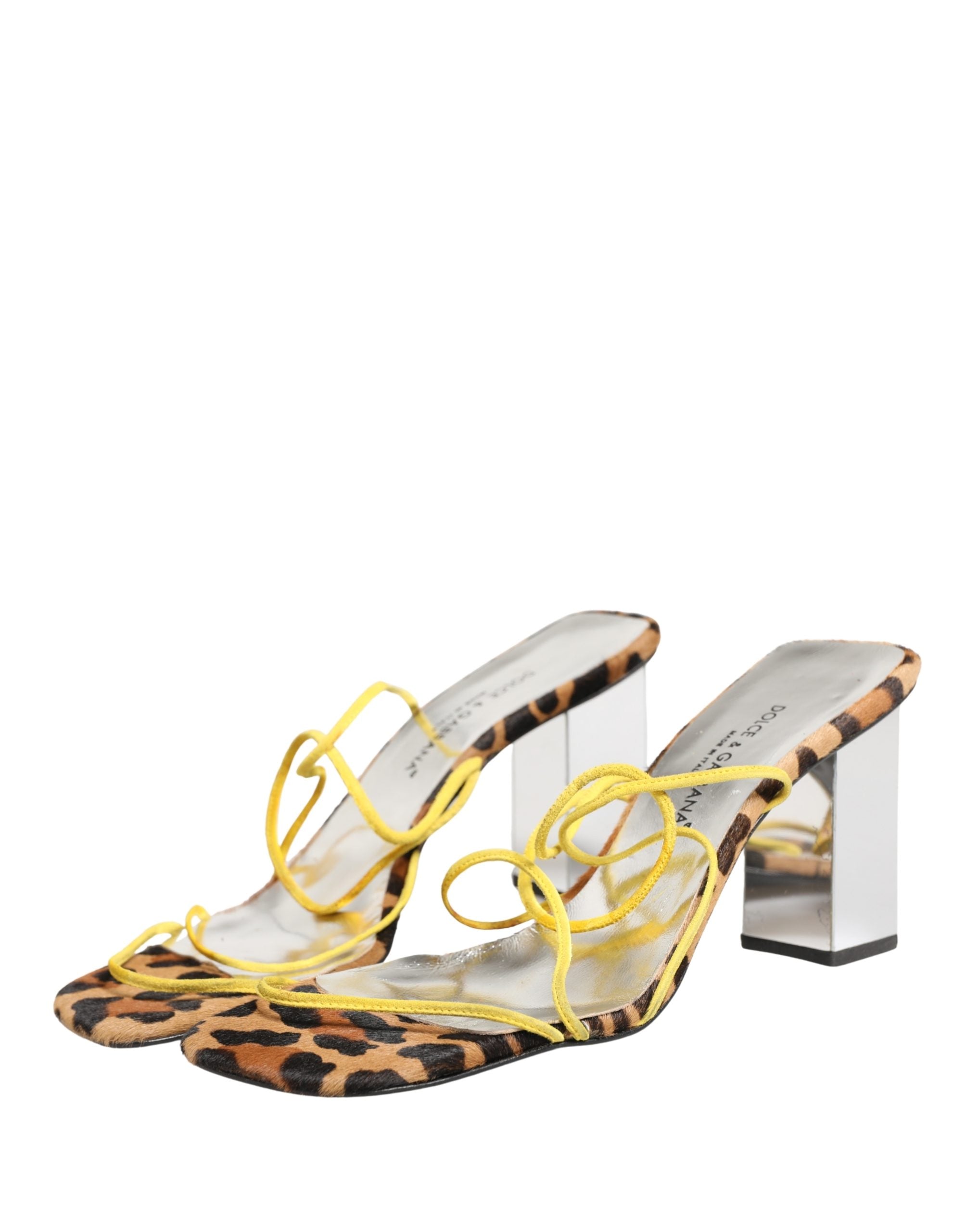 Dolce & Gabbana Multicolor Leather Block Heels Sandals Women's Shoes