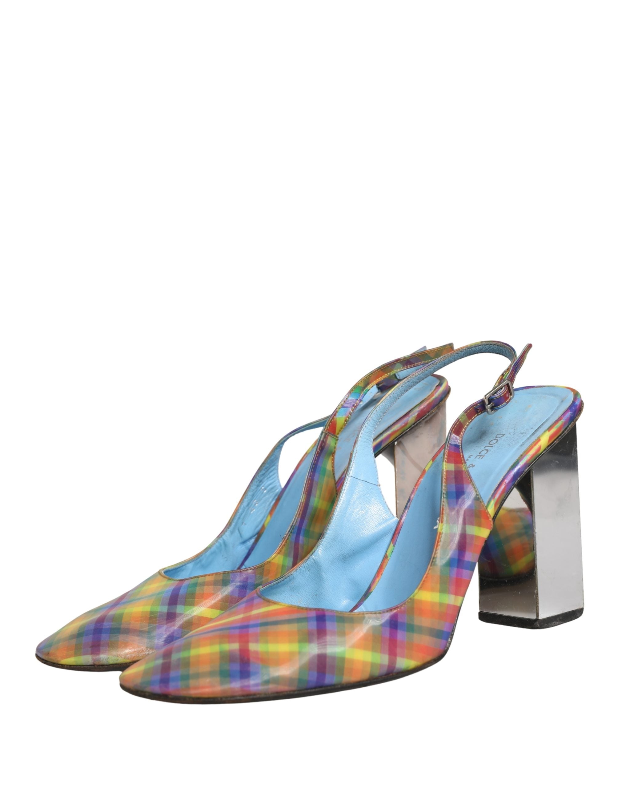 Dolce & Gabbana Multicolor Plaid Heels Slingback Sandals Women's Shoes (Pre-Owned)