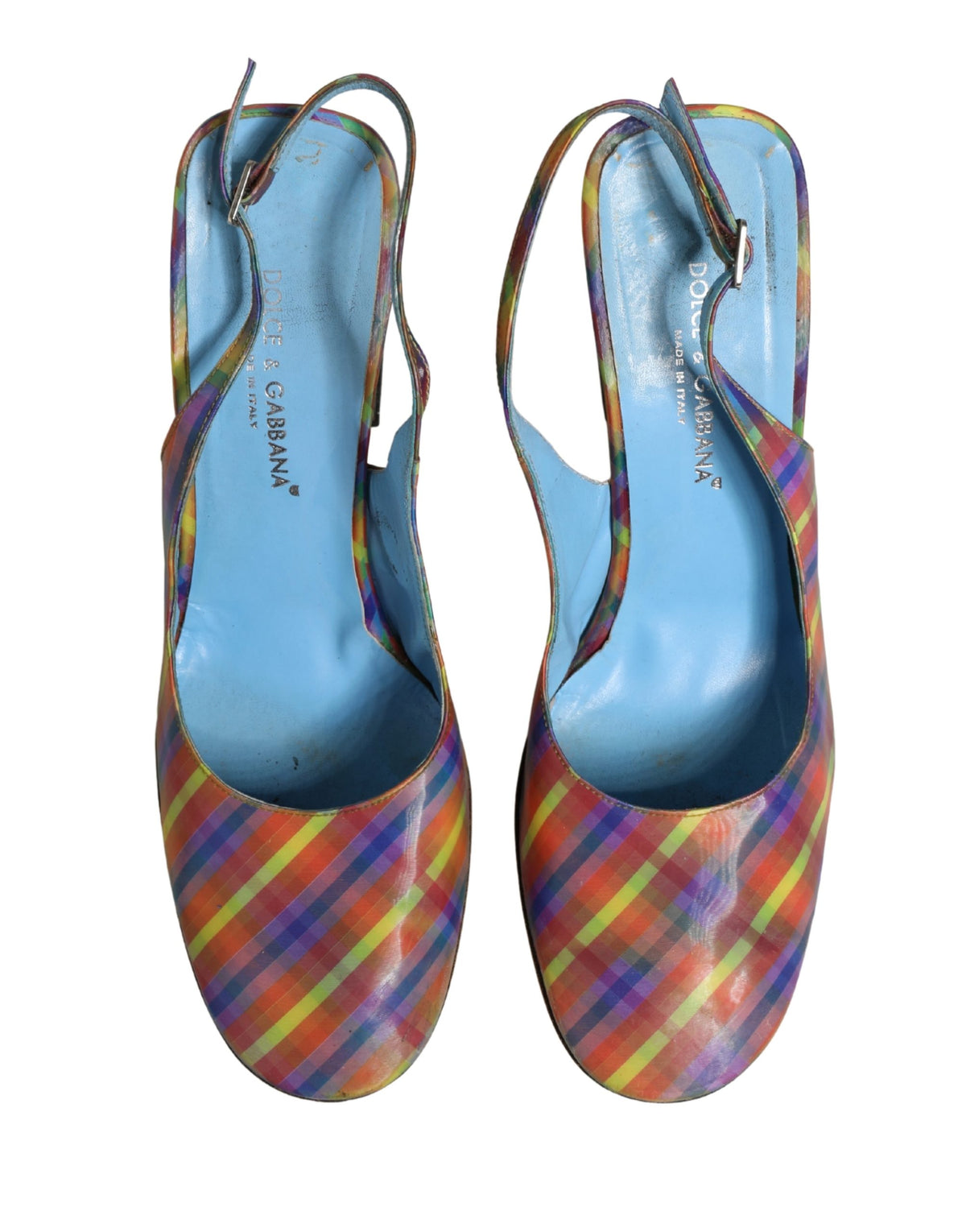Dolce & Gabbana Multicolor Plaid Heels Slingback Sandals Women's Shoes (Pre-Owned)