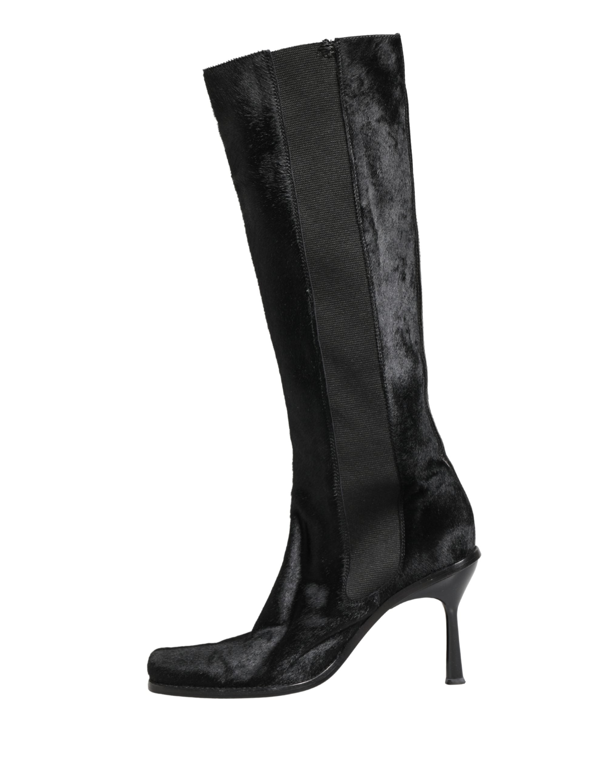 Dolce & Gabbana Black Suede Leather Knee High Boots Women's Shoes (Pre-Owned)