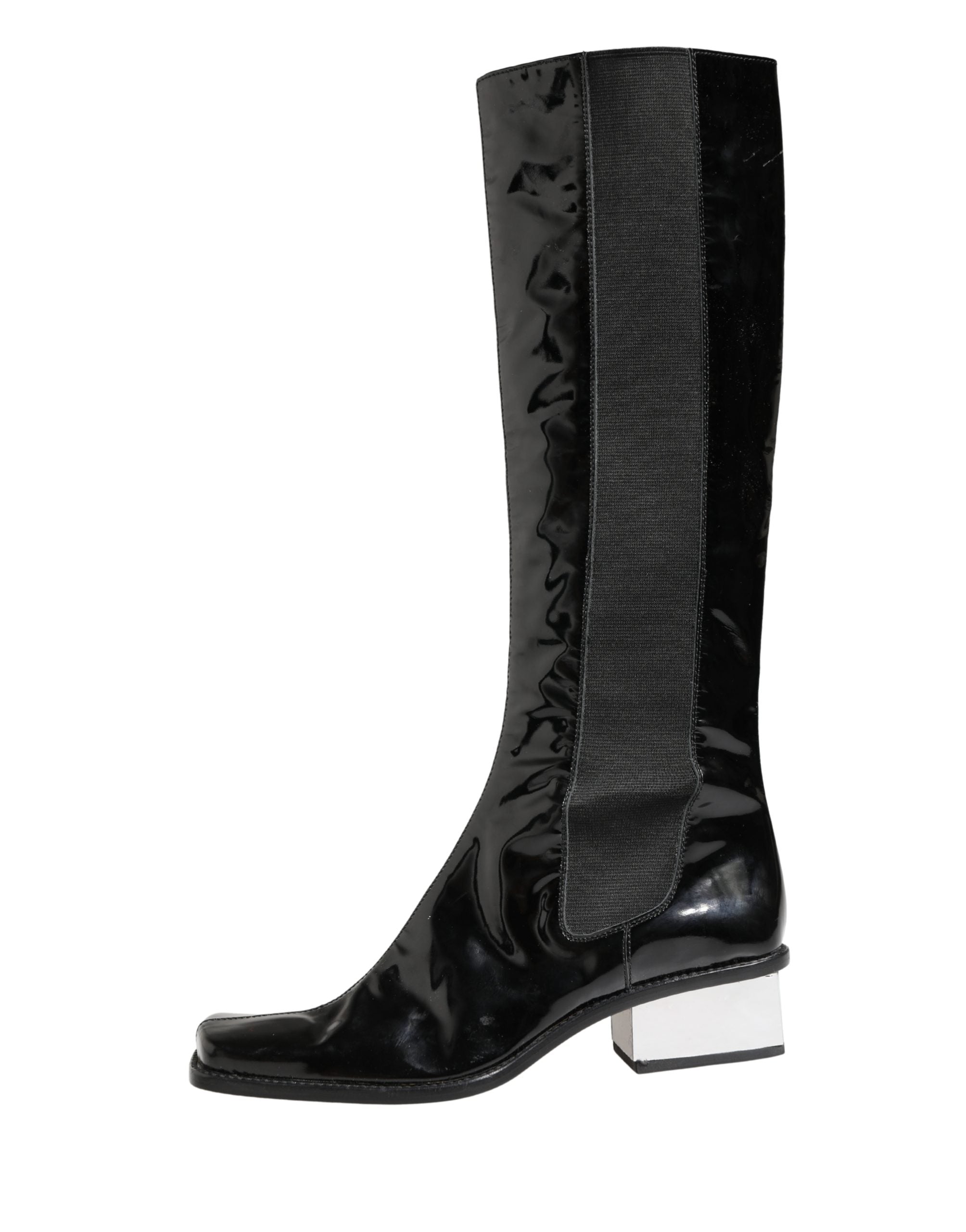 Dolce & Gabbana Black Patent Leather Knee High Boots Women's Shoes (Pre-Owned)