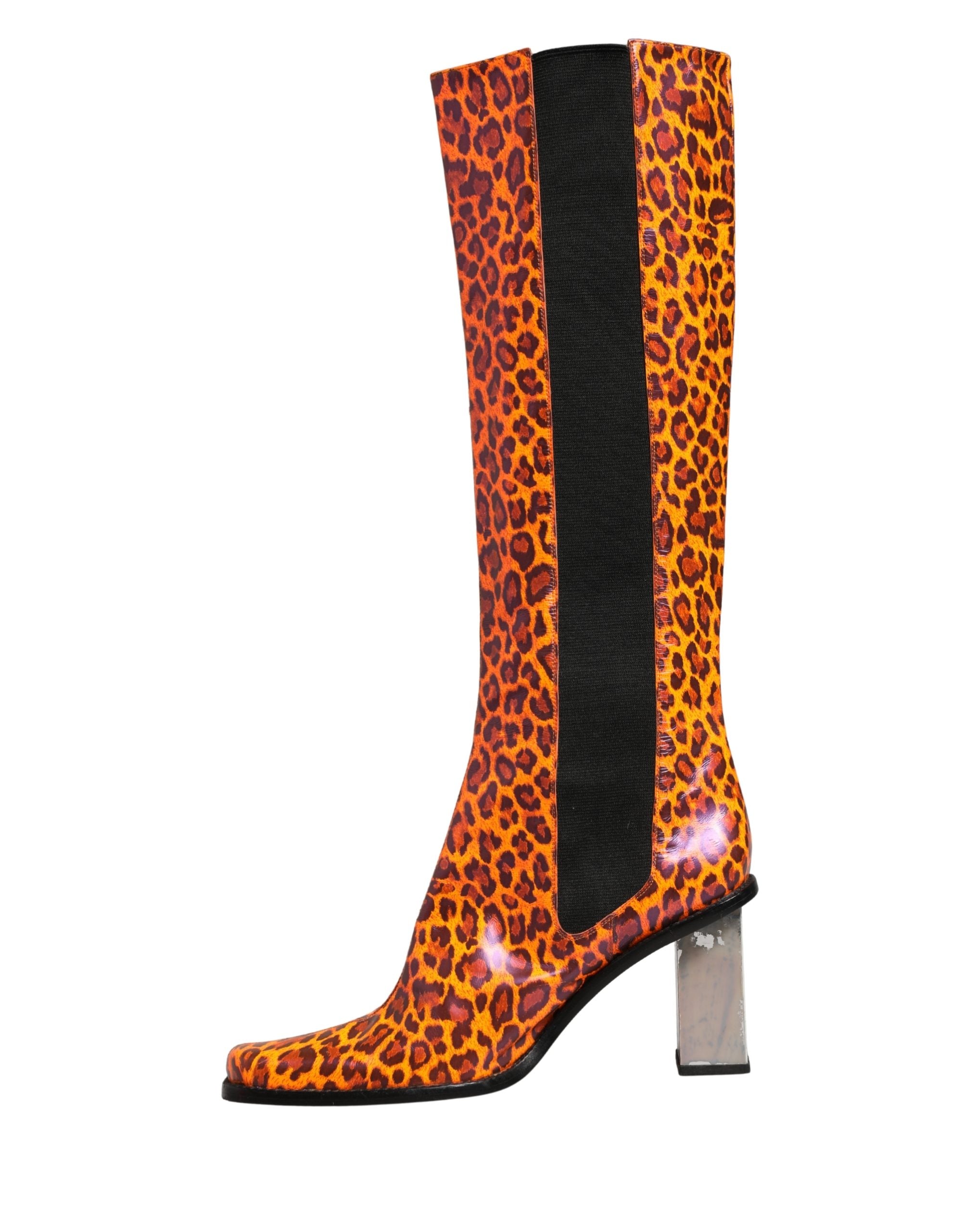 Dolce & Gabbana Brown Leopard Leather Knee High Boots Women's Shoes (Pre-Owned)