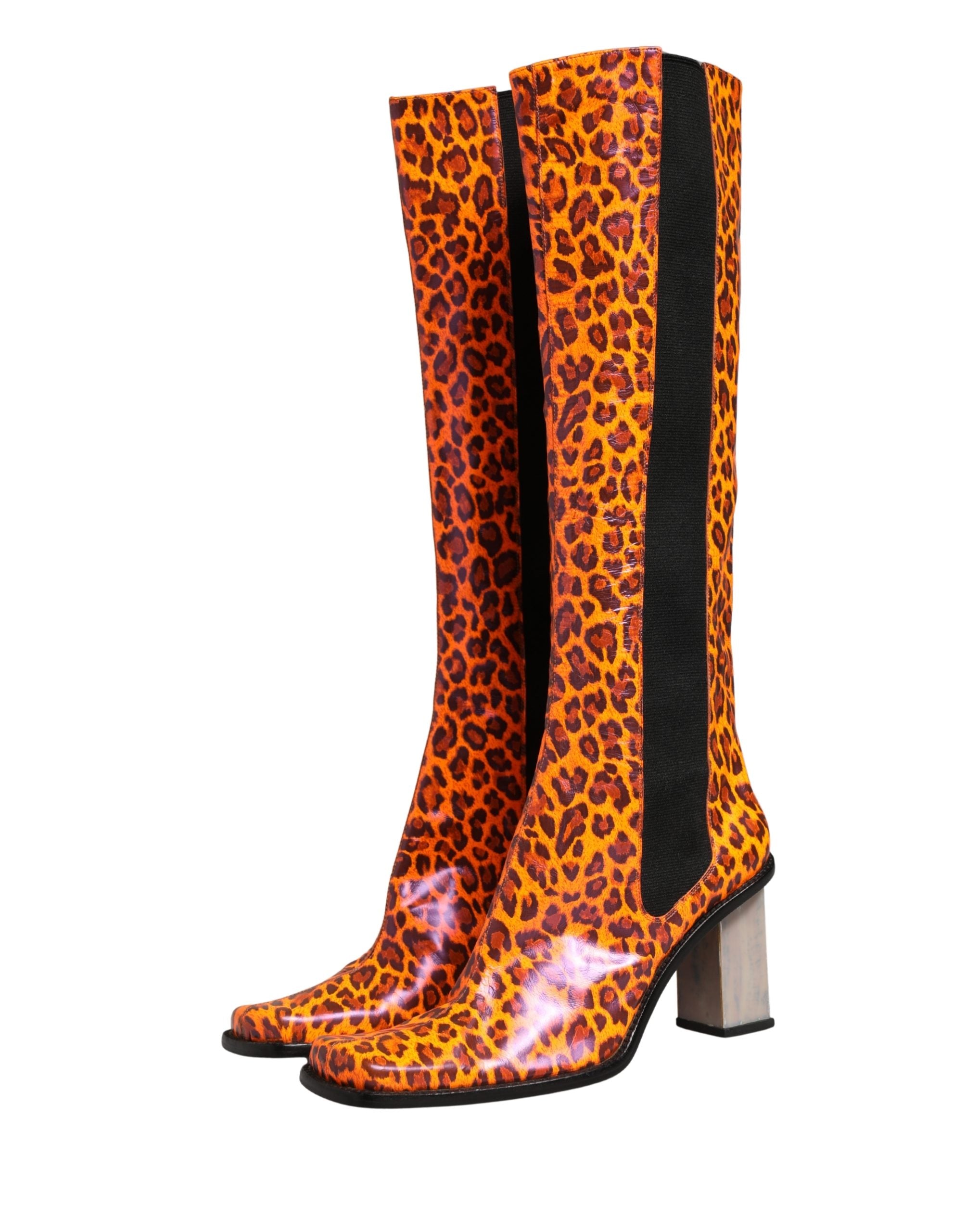 Dolce & Gabbana Brown Leopard Leather Knee High Boots Women's Shoes (Pre-Owned)