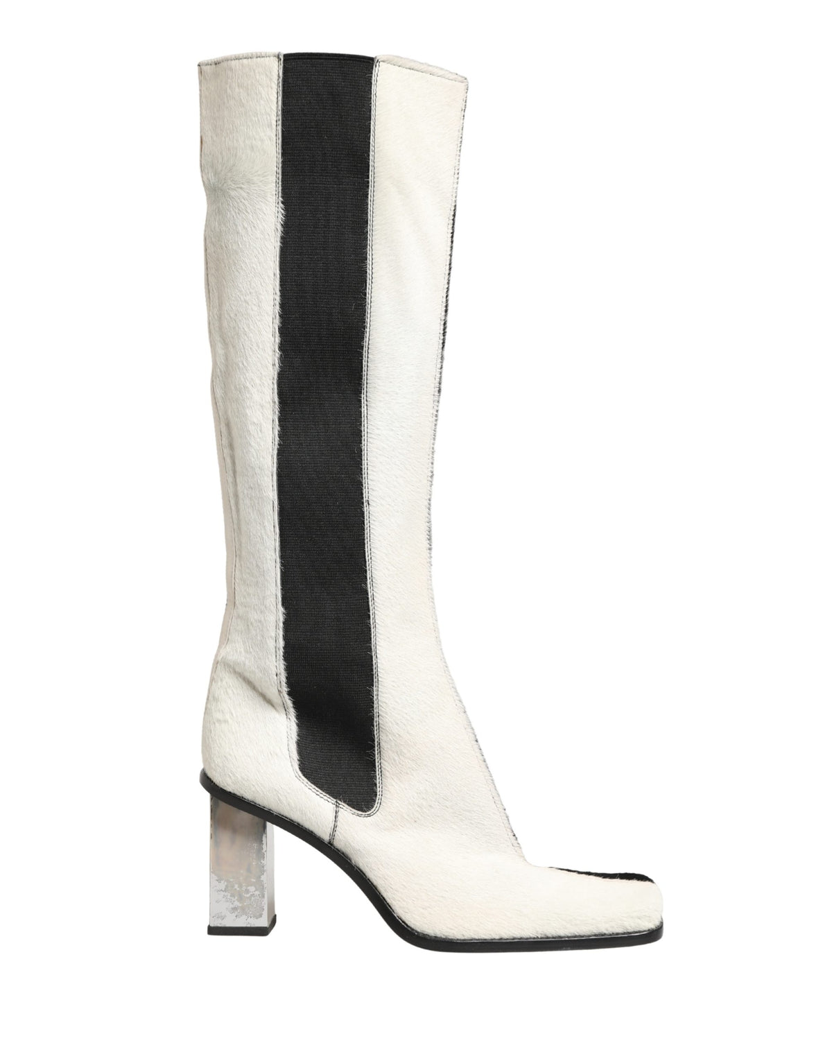 Dolce & Gabbana White Black Leather Knee High Boots Women's Shoes (Pre-Owned)