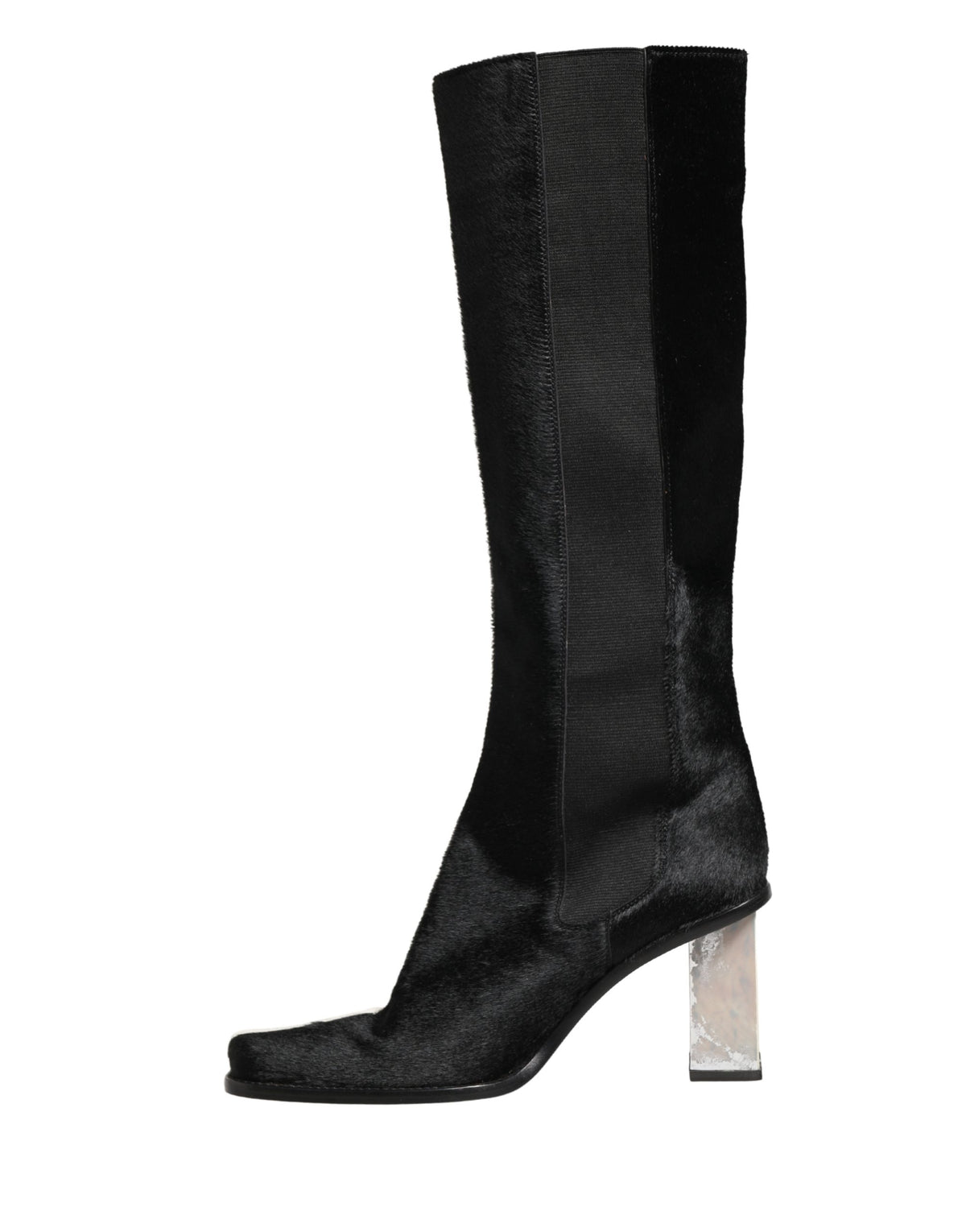Dolce & Gabbana White Black Leather Knee High Boots Women's Shoes (Pre-Owned)